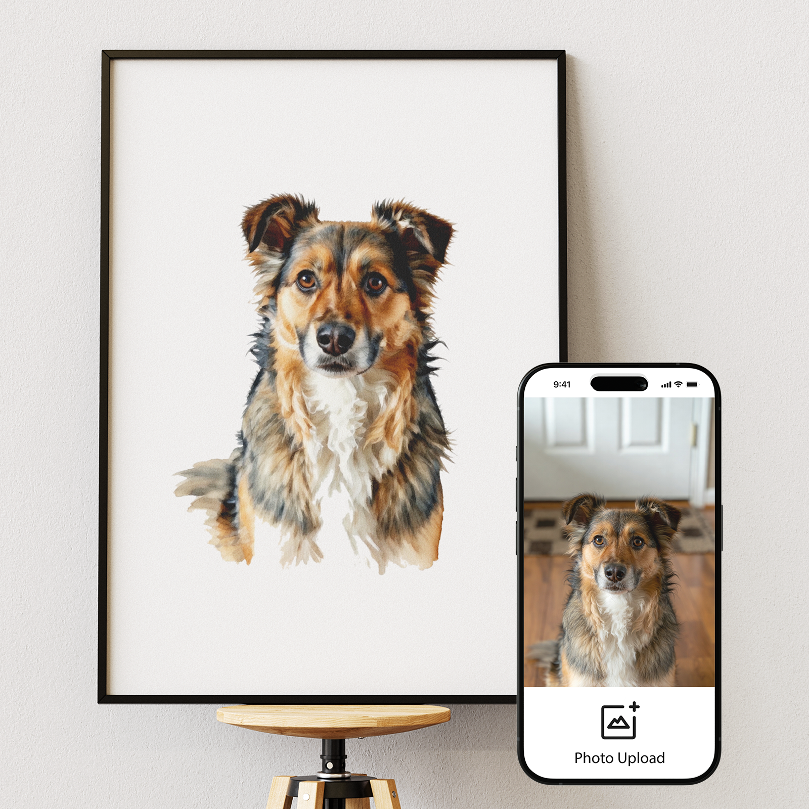 Custom Pet Portrait Watercolour Painting Print, Personalised Pet Wall Art from Photo A2