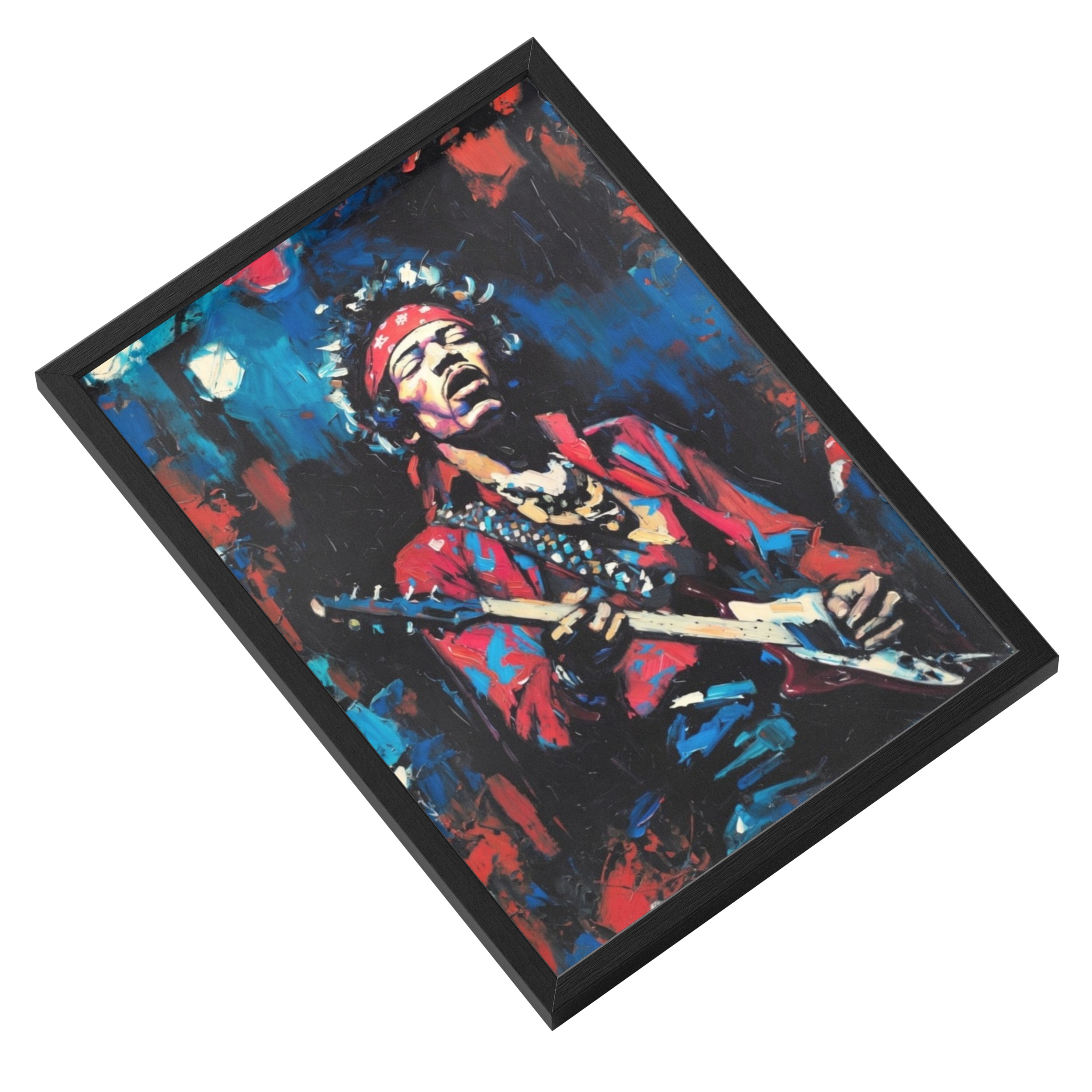 Jimi Hendrix Abstract Painting Voodoo Child Guitar Legend Portrait — angled view
