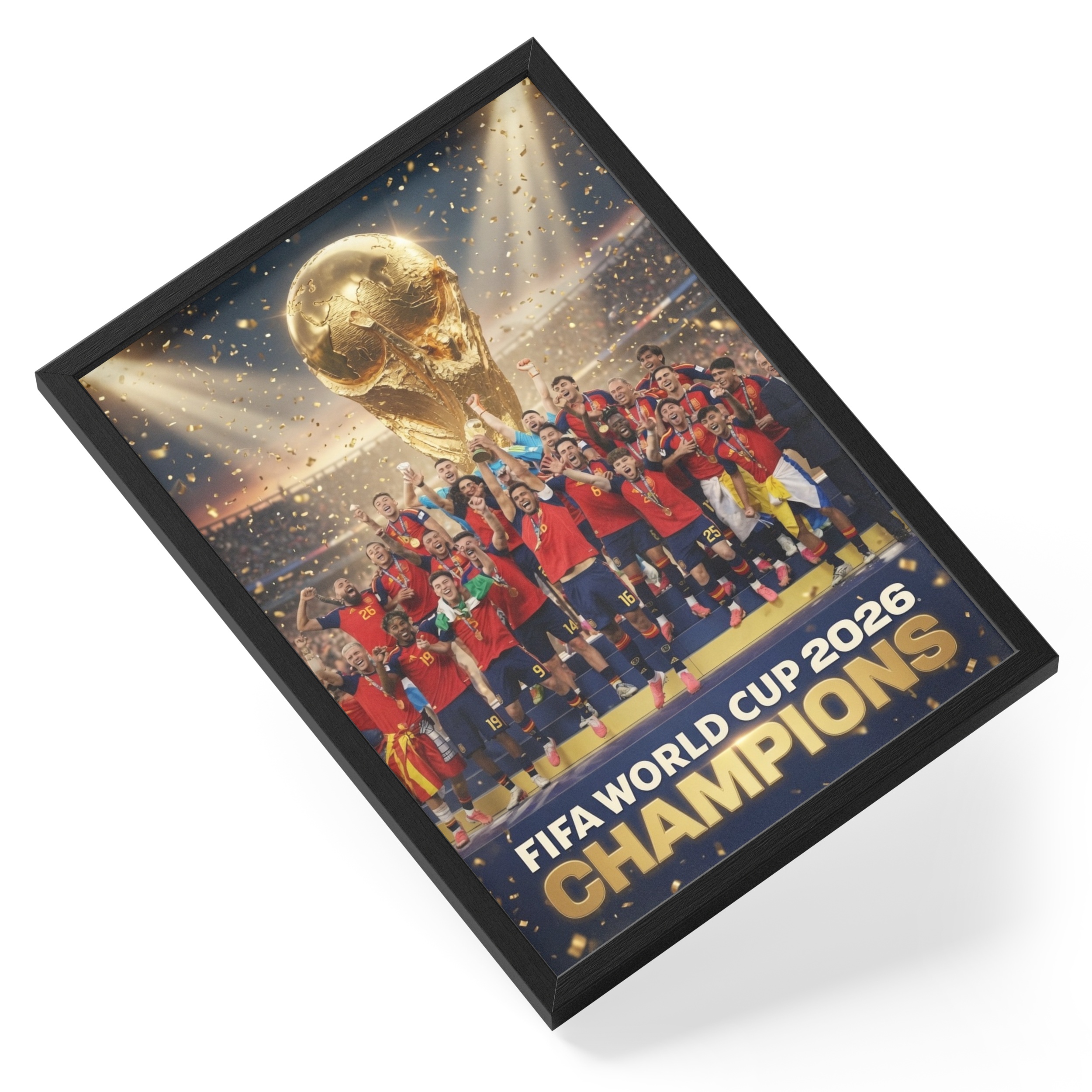 Spain World Cup Winners 2026 Trophy Lift Photo Nation Rich Football — angled view