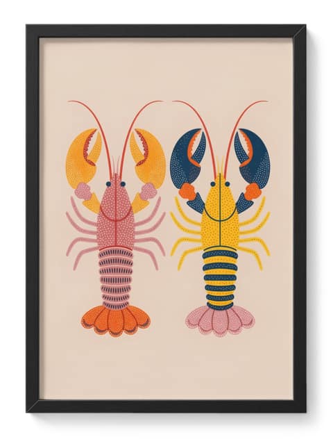 Colourful Folk Art Lobsters Coastal Kitchen Seaside Quirky Bold Style