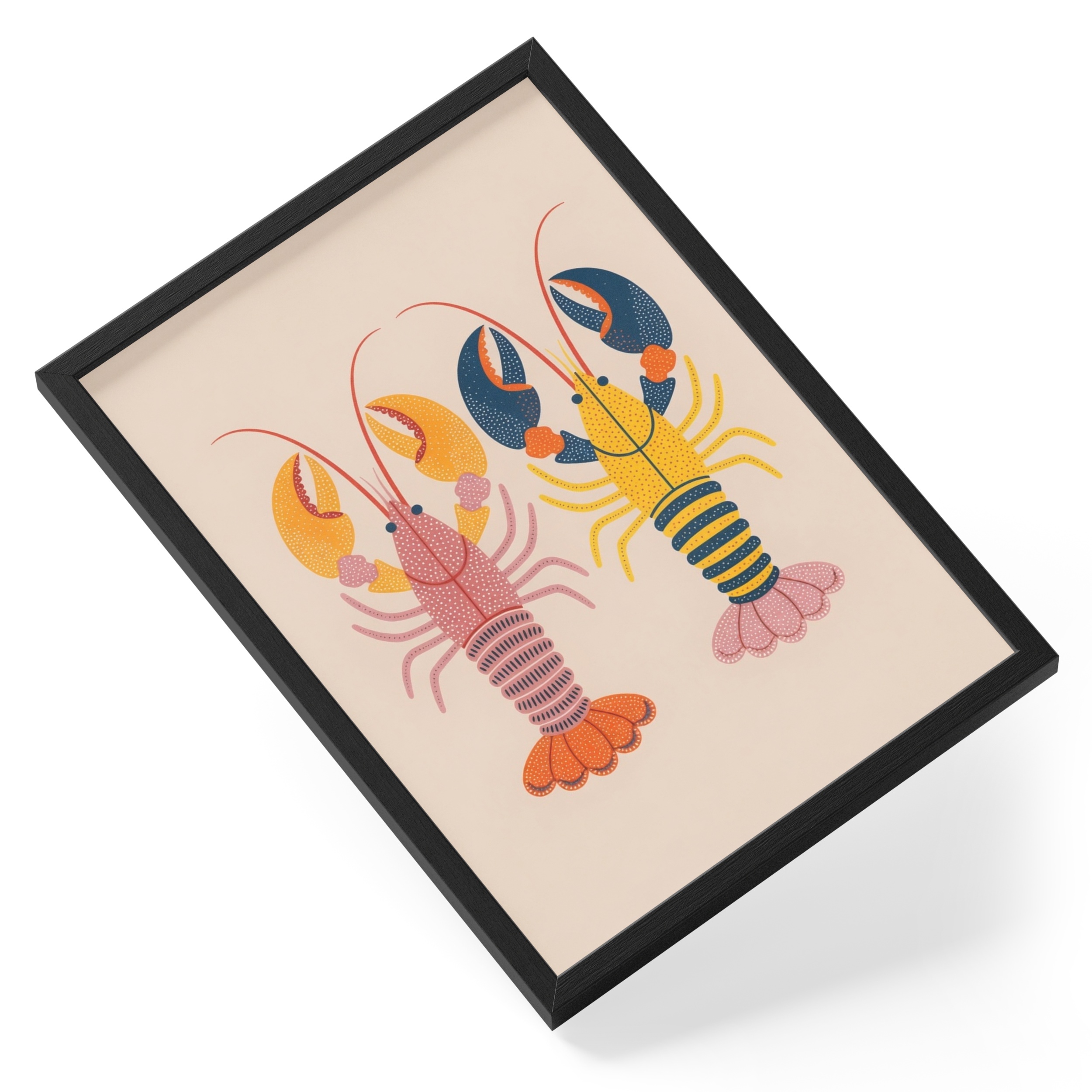 Colourful Folk Art Lobsters Coastal Kitchen Seaside Quirky Bold Style — angled view