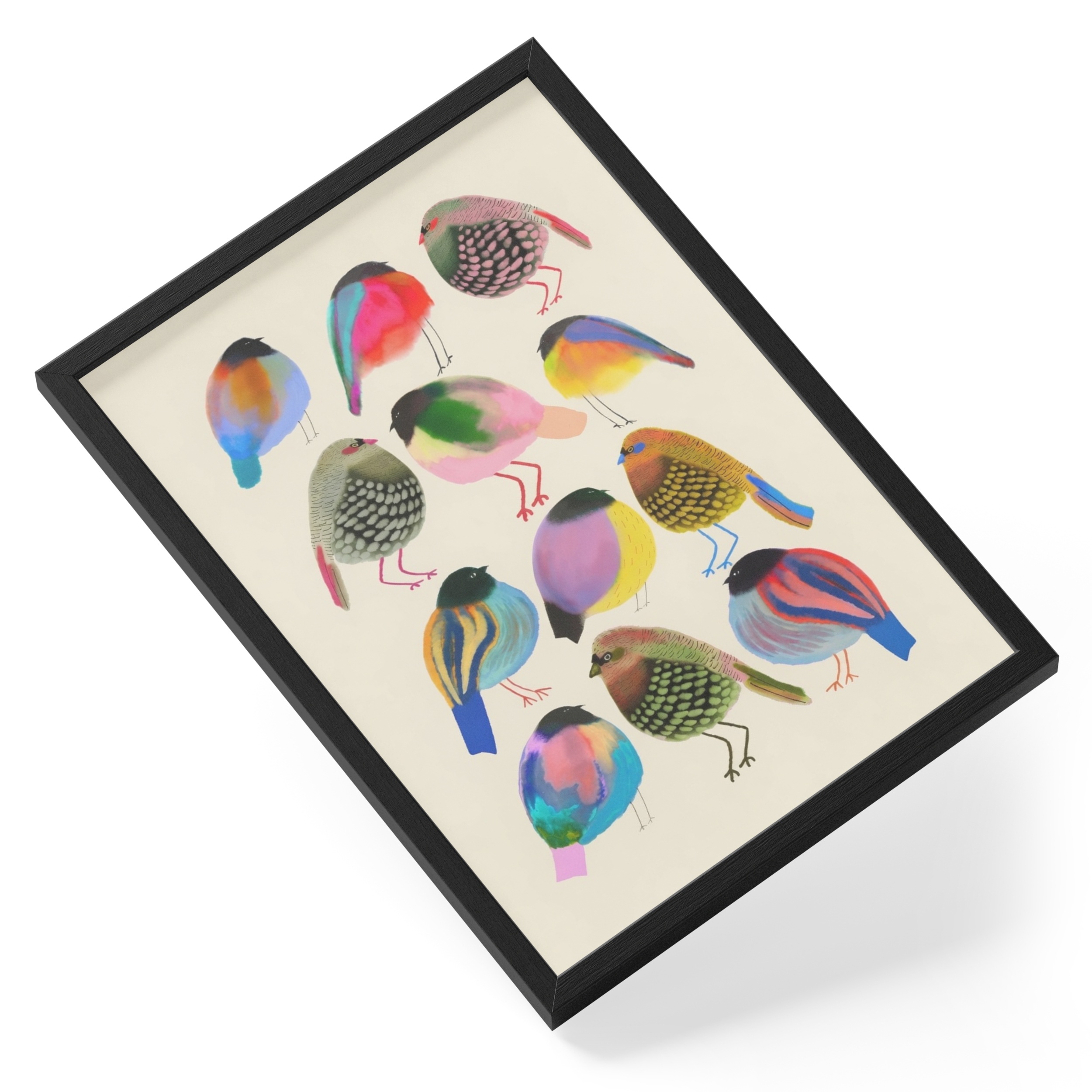 Vibrant Borbs Colourful Round Birds Cute Flock Plump Jewel Toned — angled view