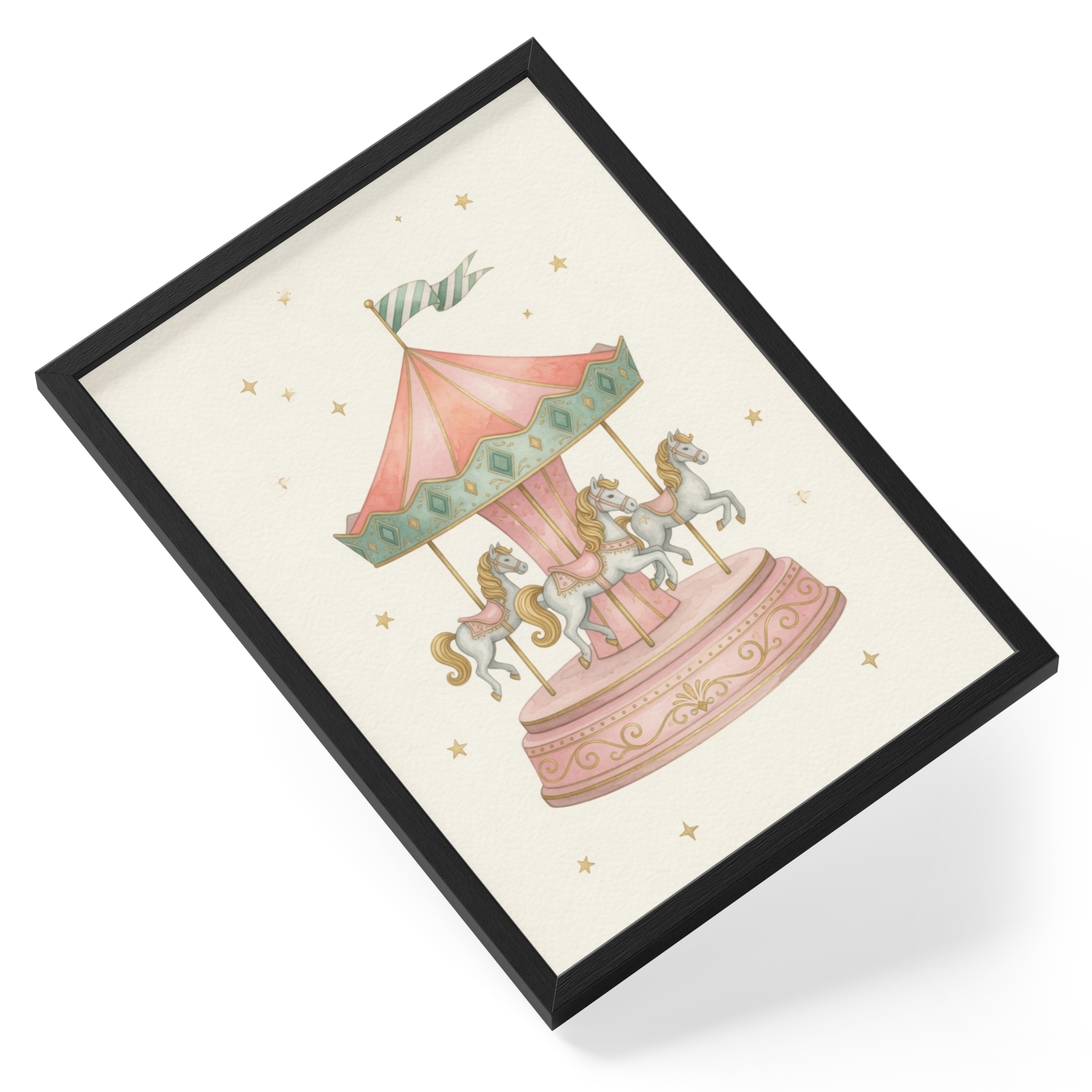Carousel Horses Merry Go Round Vintage Fairground Classic Spin — angled view