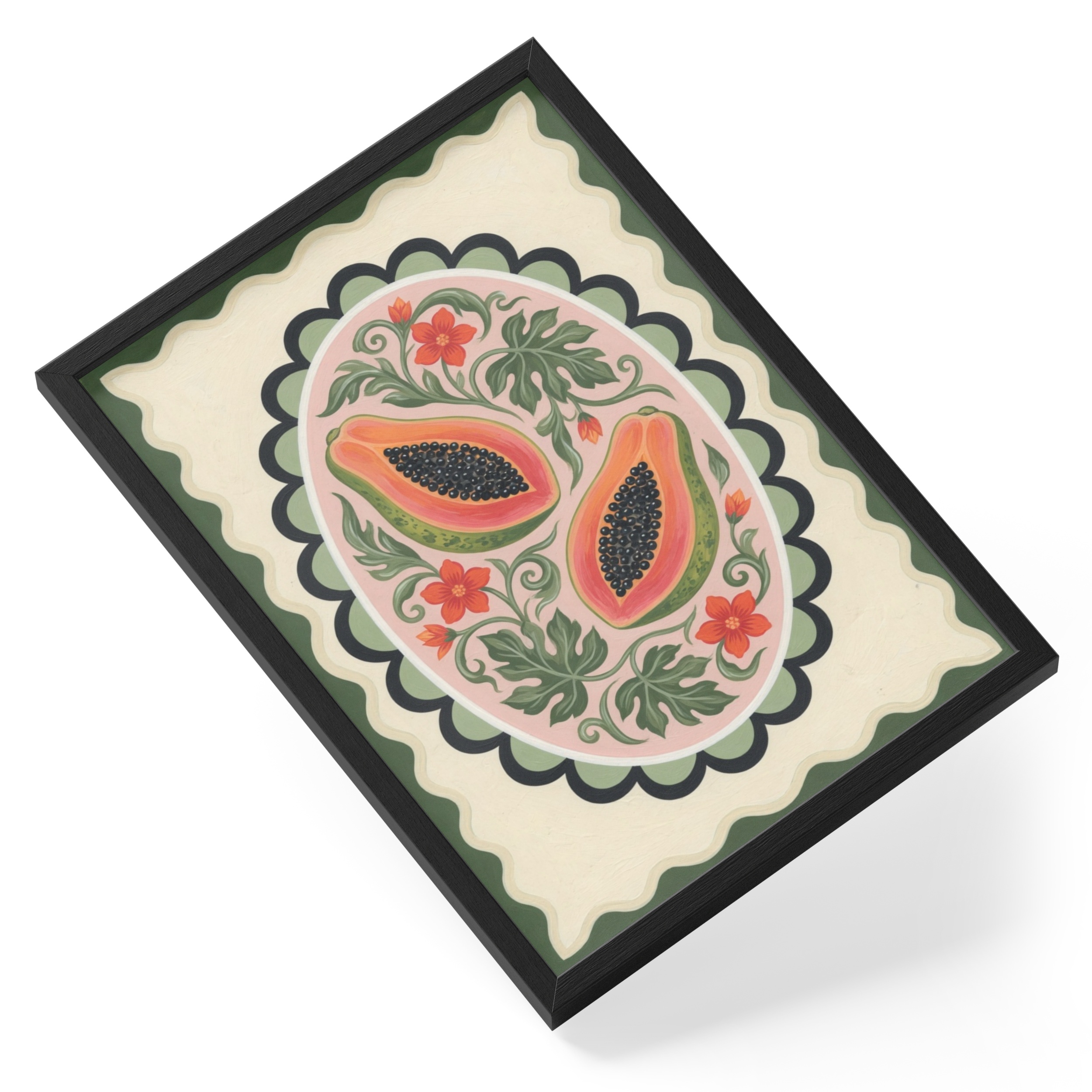 Hand Drawn Papaya Tropical Fruit Kitchen Botanical Juicy Study Soft — angled view