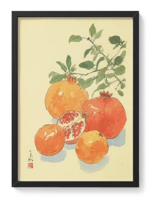 Japanese Pomegranate Fruit Botanical Zen Kitchen Elegant Forms Refined