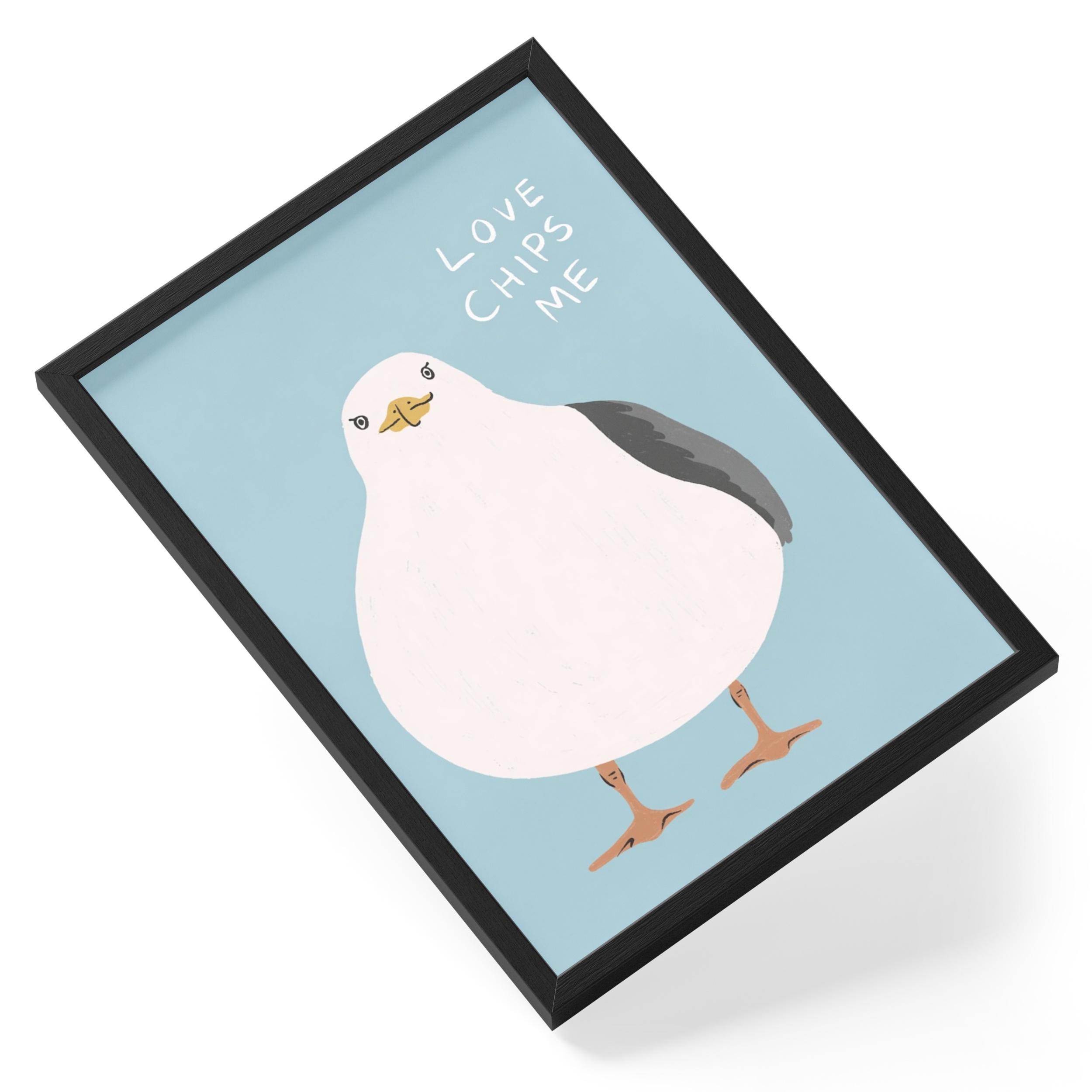Love Chips Me Seagull Funny Coastal Bird Seaside Humour Icon Strong — angled view