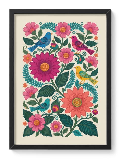 Magenta Songbirds Otomi Mexican Folk Floral Bird Vibrant Pink