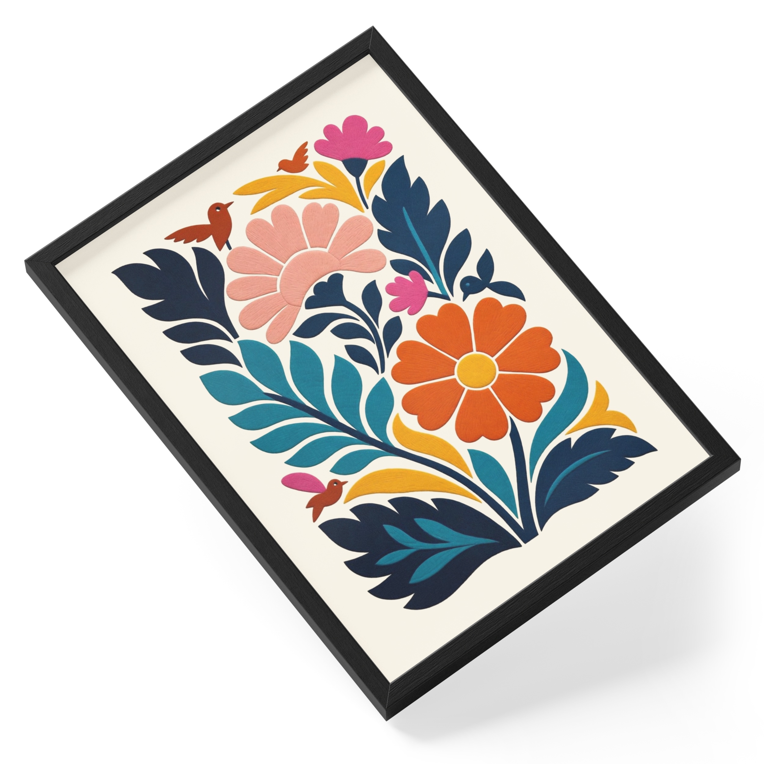 Orange Blossom Whisper Otomi Mexican Folk Botanical Flower Soft Pink — angled view