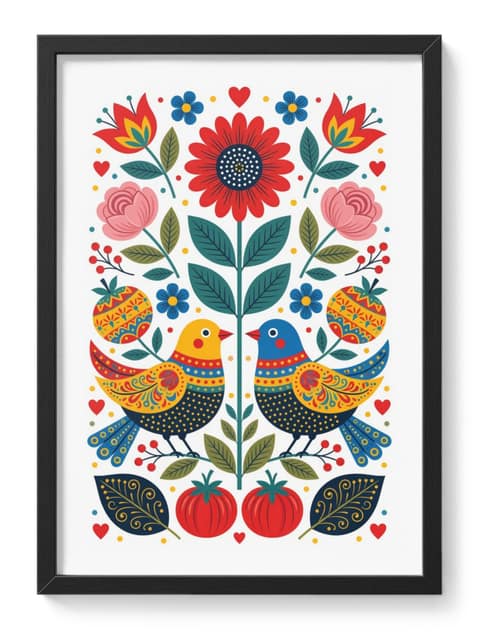 Scandinavian Folk Birds Boho Cottagecore Nordic Pattern Soft Calm