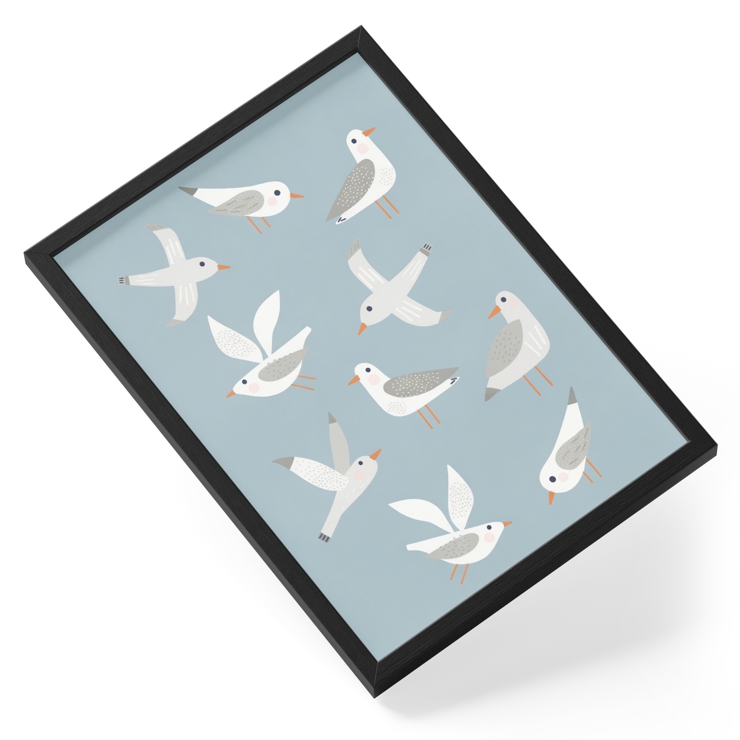 Seagulls Minimal Illustration Coastal Bird Clean Modern Restraint Line — angled view