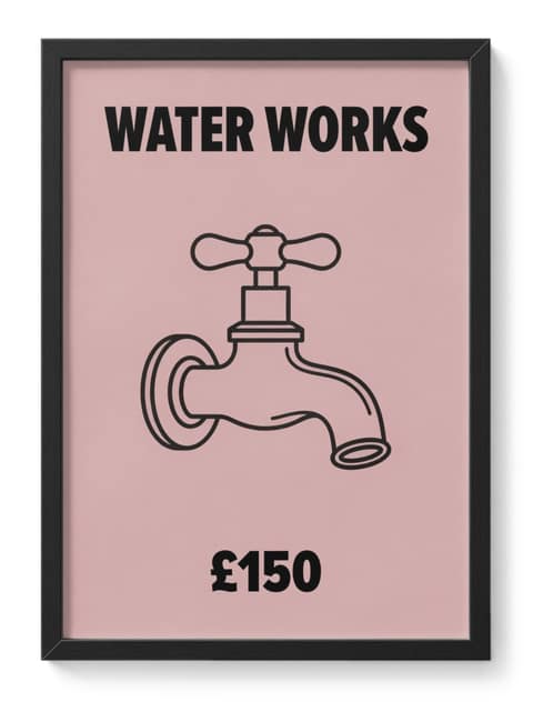 Water Works Monopoly Bathroom Toilet Style Humour Board Game Utility