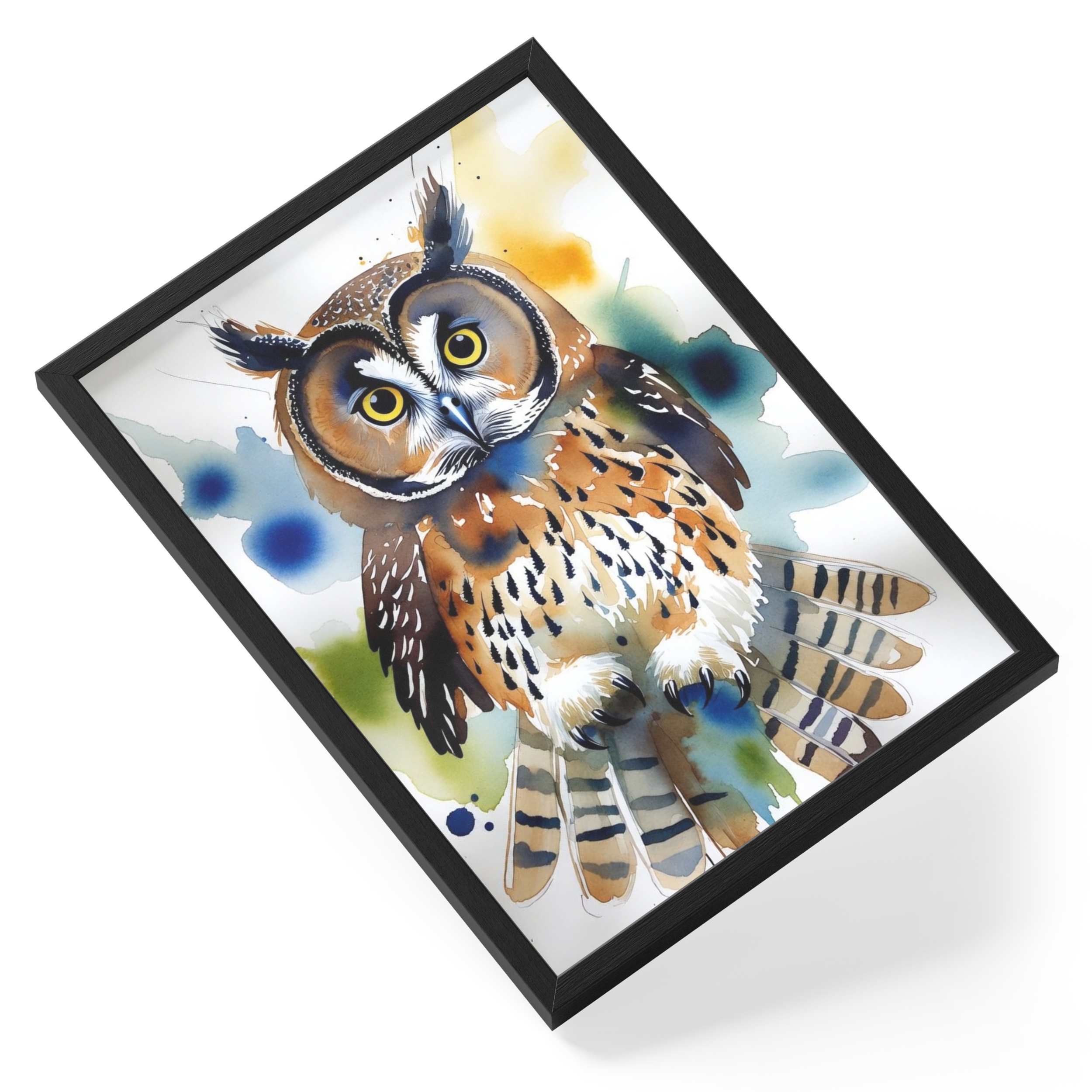 Watercolour Owl Soft Bird Nature Wildlife Quiet Wisdom Feathered — angled view