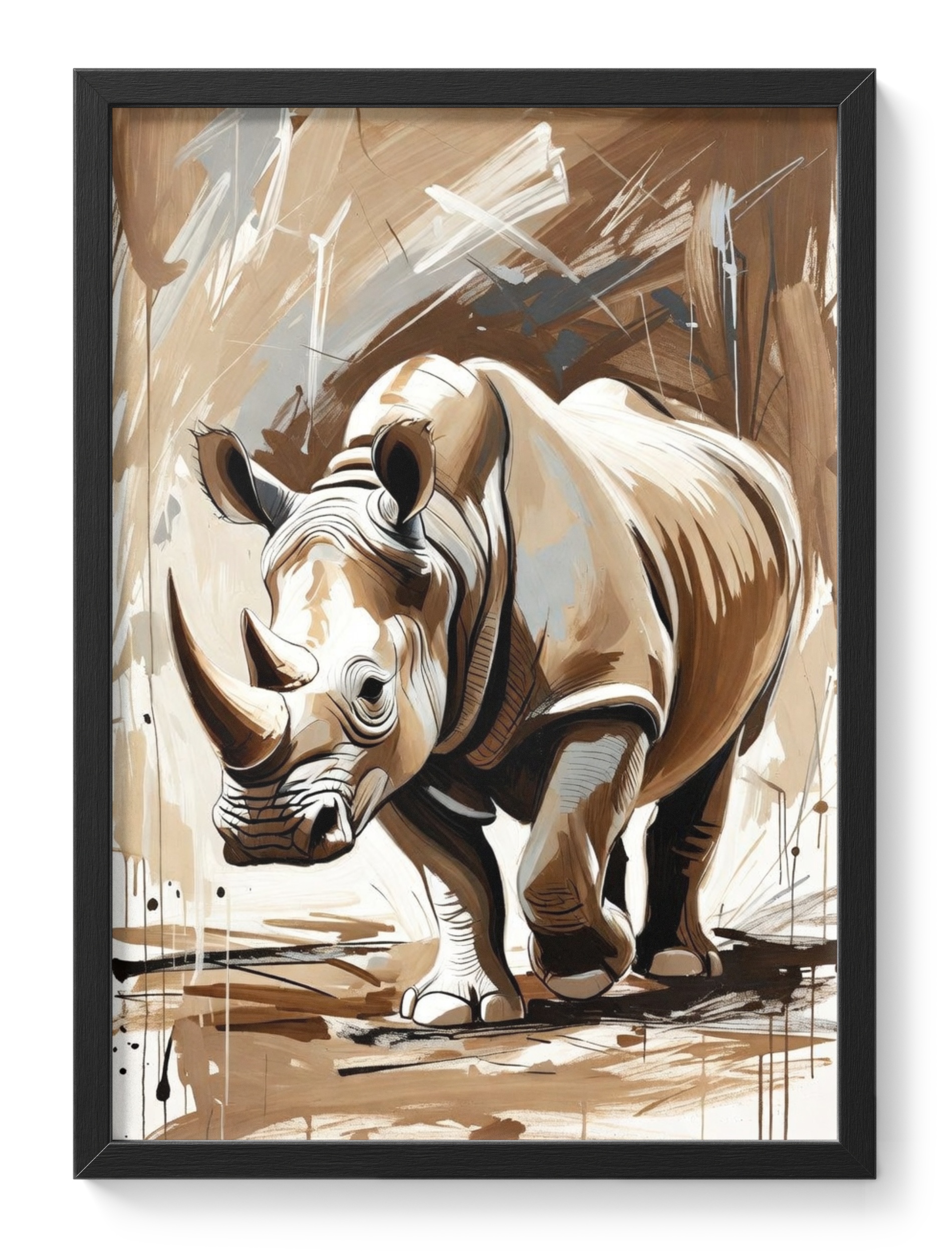 Abstract Rhino Painting Expressionist Wildlife Safari Neutral — main view