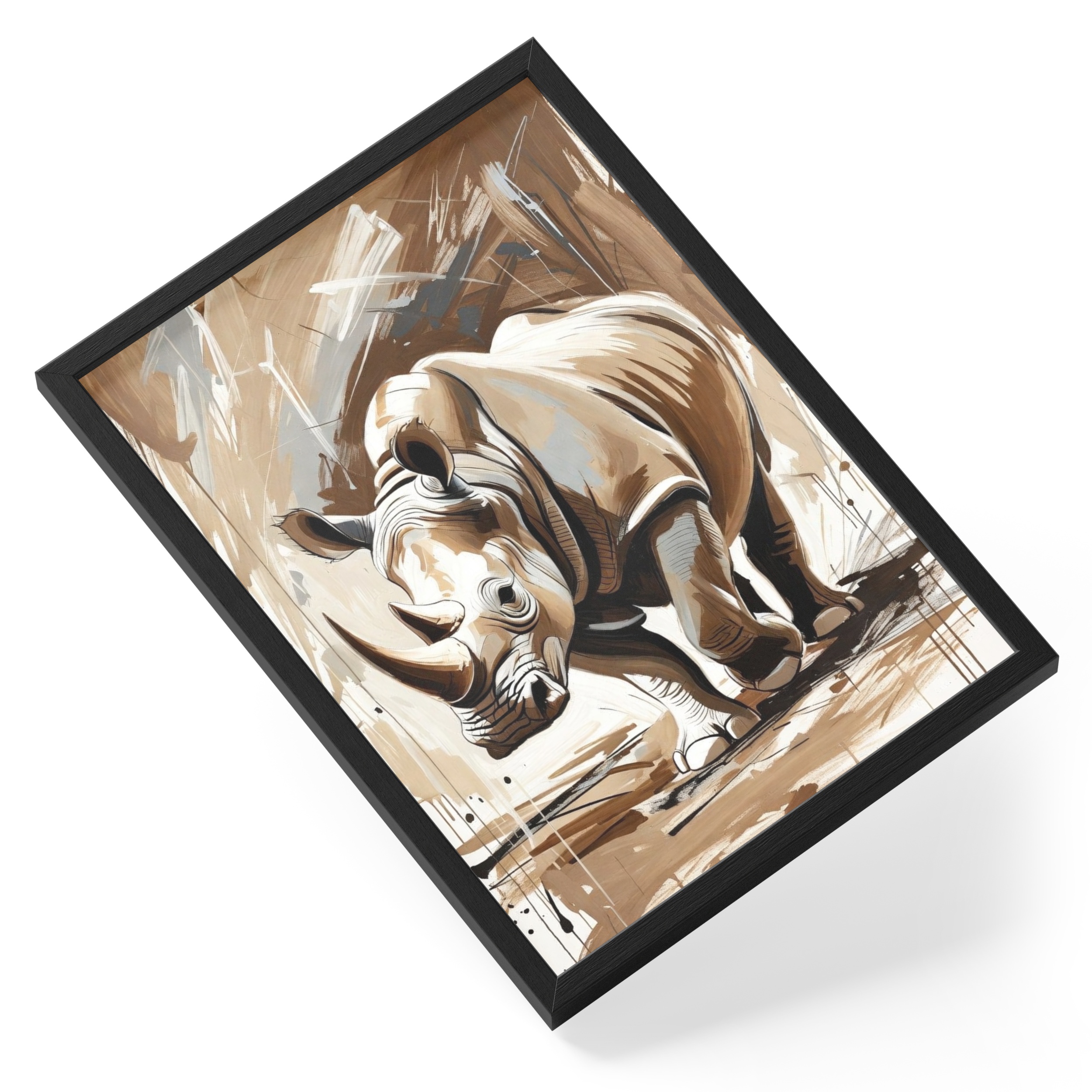 Abstract Rhino Painting Expressionist Wildlife Safari Neutral — angled view