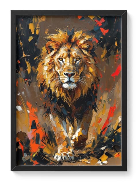 Abstract Lion Painting Expressionist Wildlife Safari Bold Male Gold