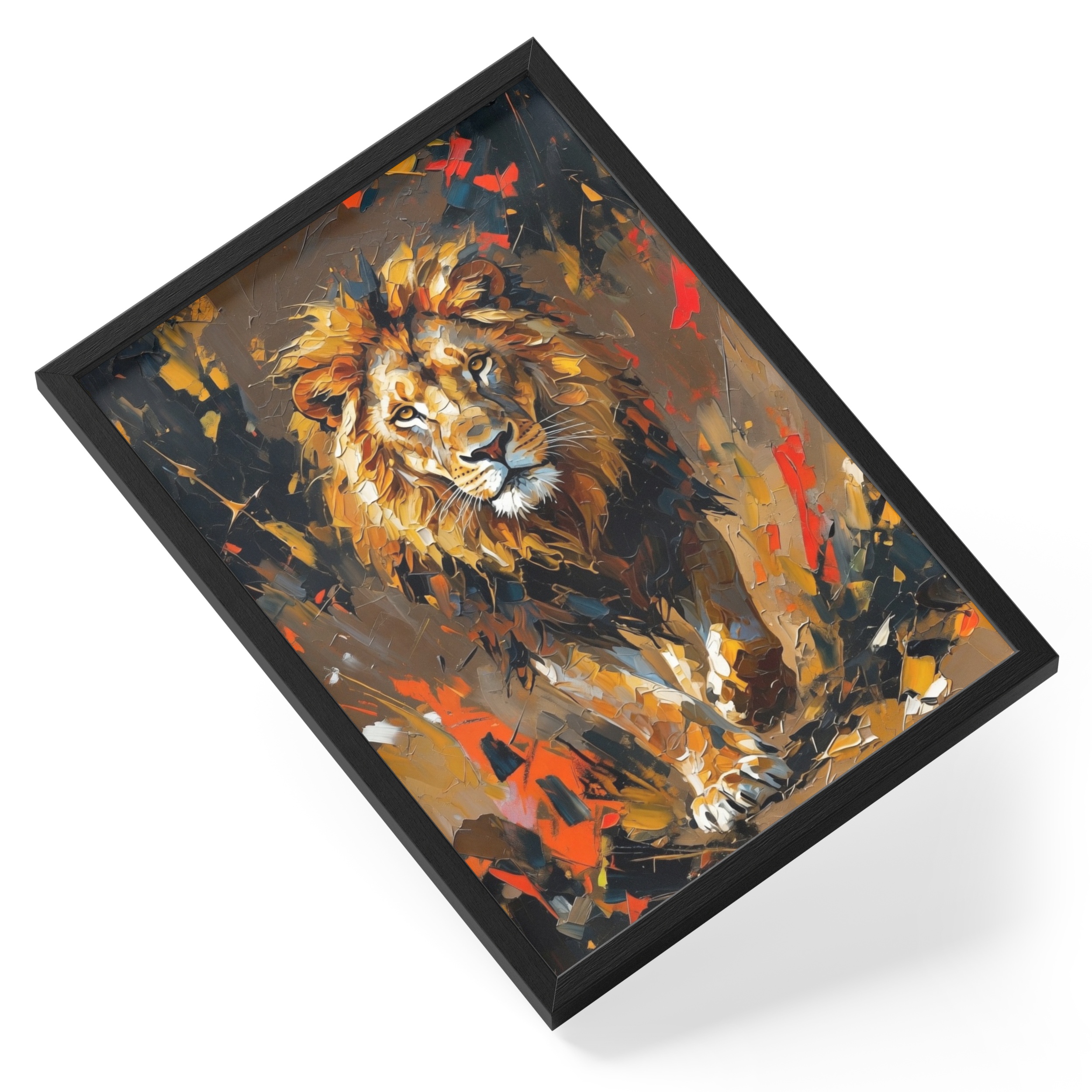 Abstract Lion Painting Expressionist Wildlife Safari Bold Male Gold — angled view