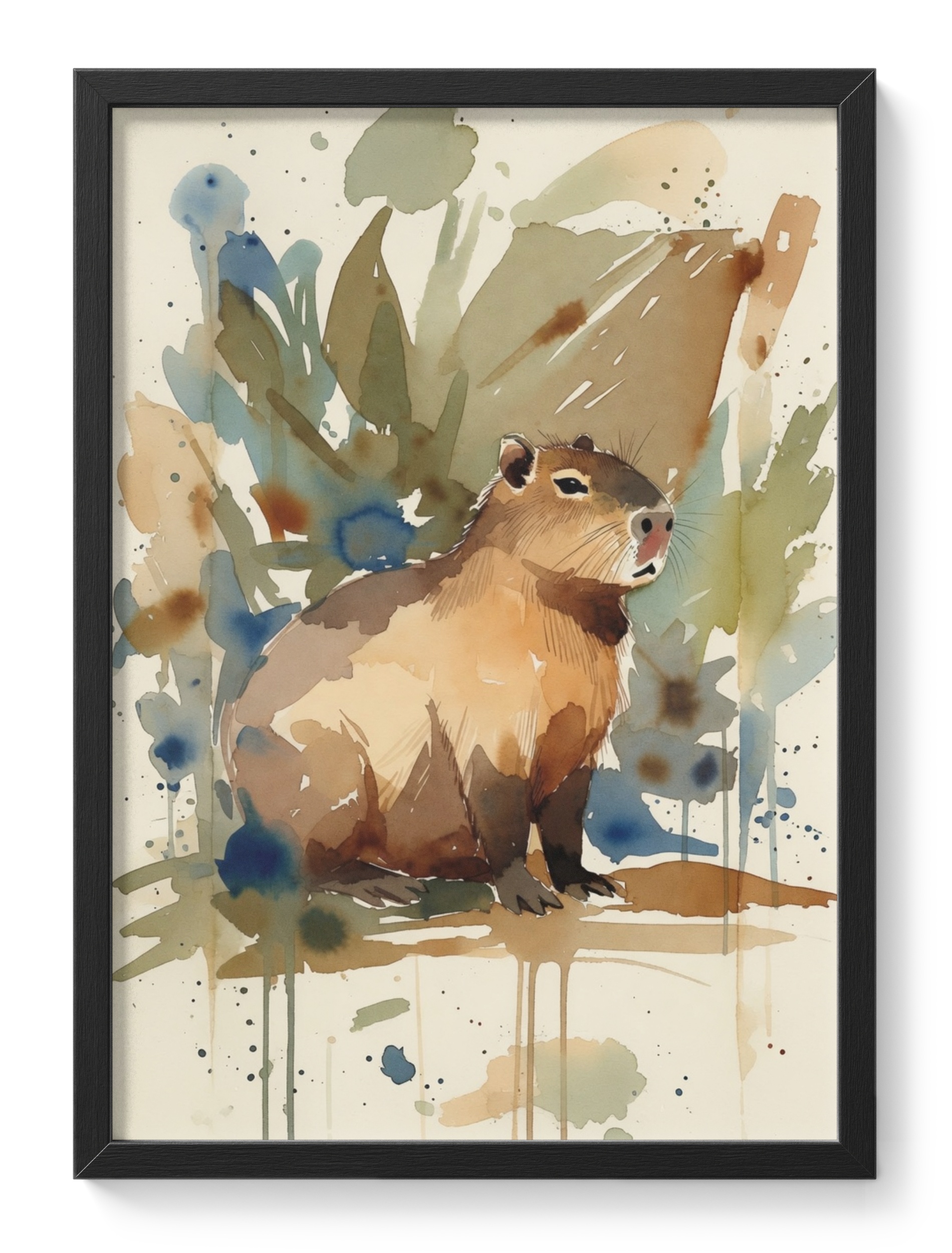 Abstract Capybara Painting Watercolour Wildlife Soft Botanical Loose — main view