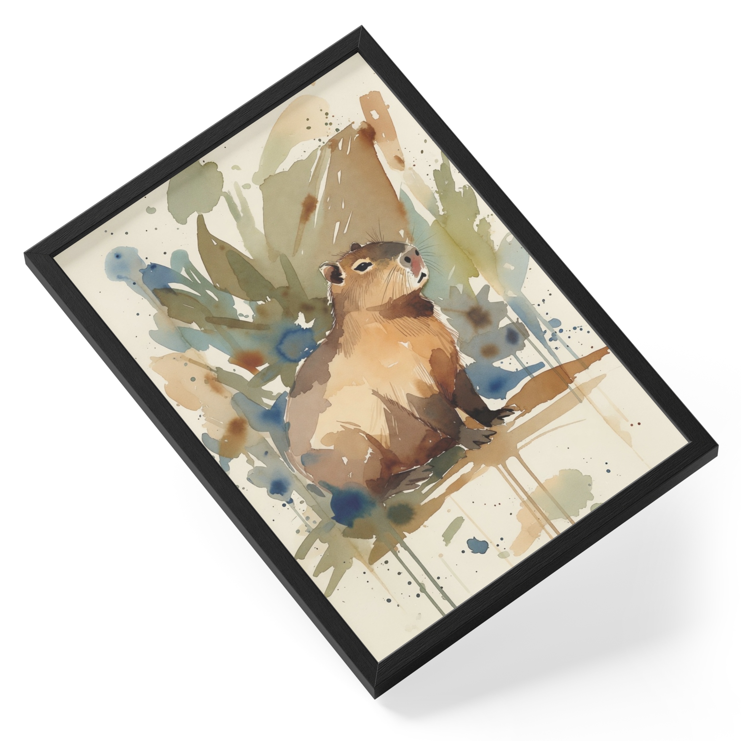 Abstract Capybara Painting Watercolour Wildlife Soft Botanical Loose — angled view