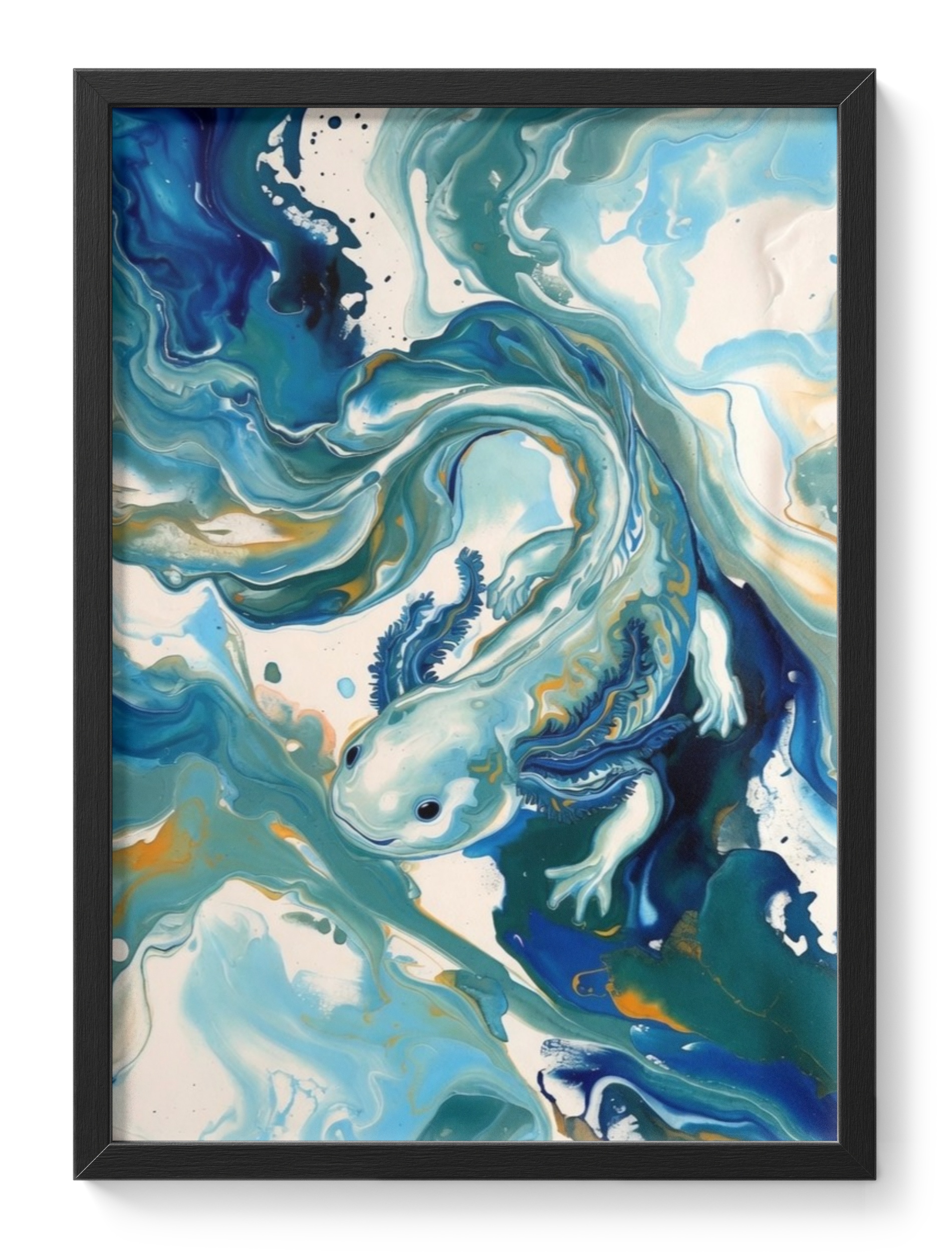 Abstract Axolotl Painting Fluid Aquatic Wildlife Soft Blue Smiling — main view