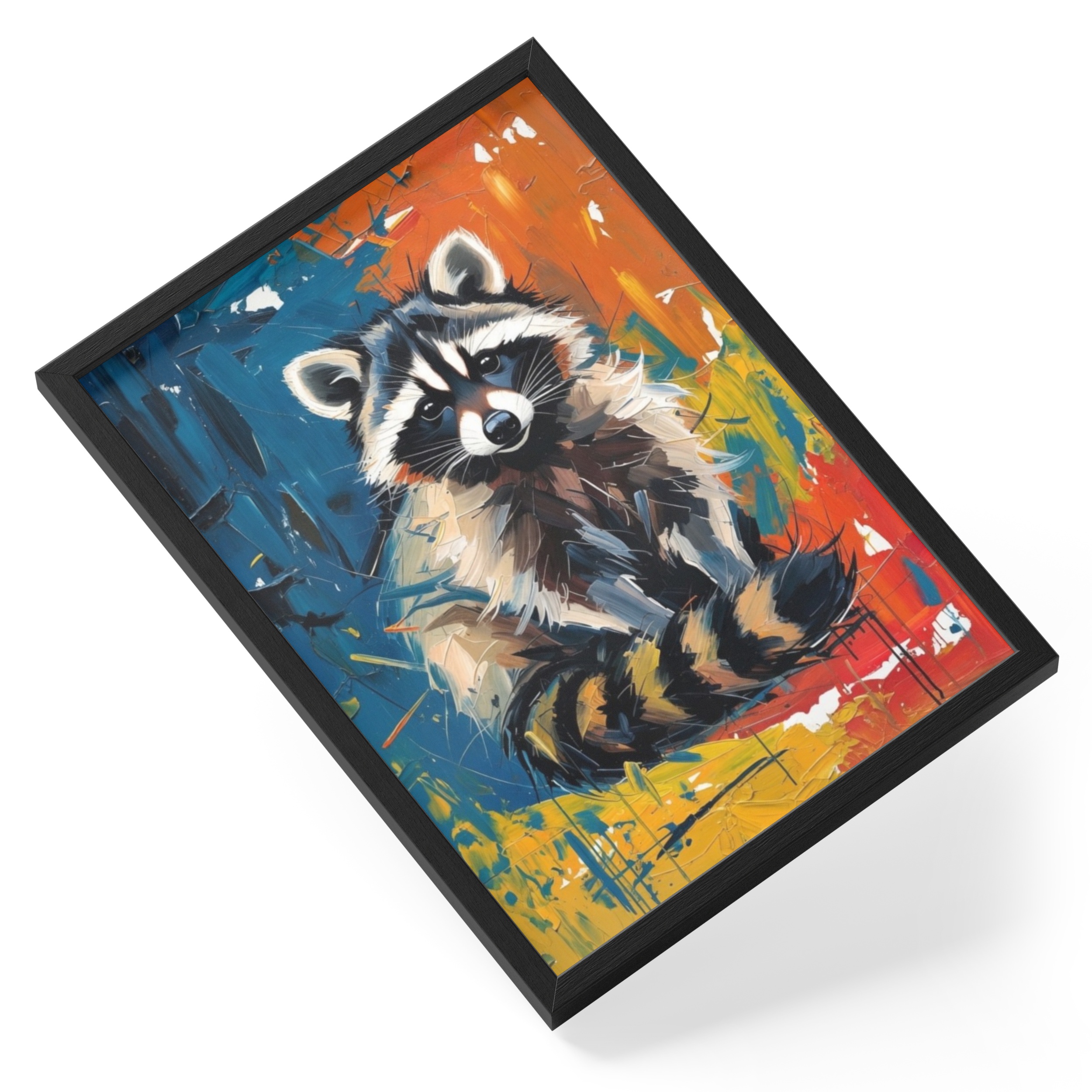Abstract Raccoon Painting Expressionist Wildlife Colourful Bold Masked — angled view
