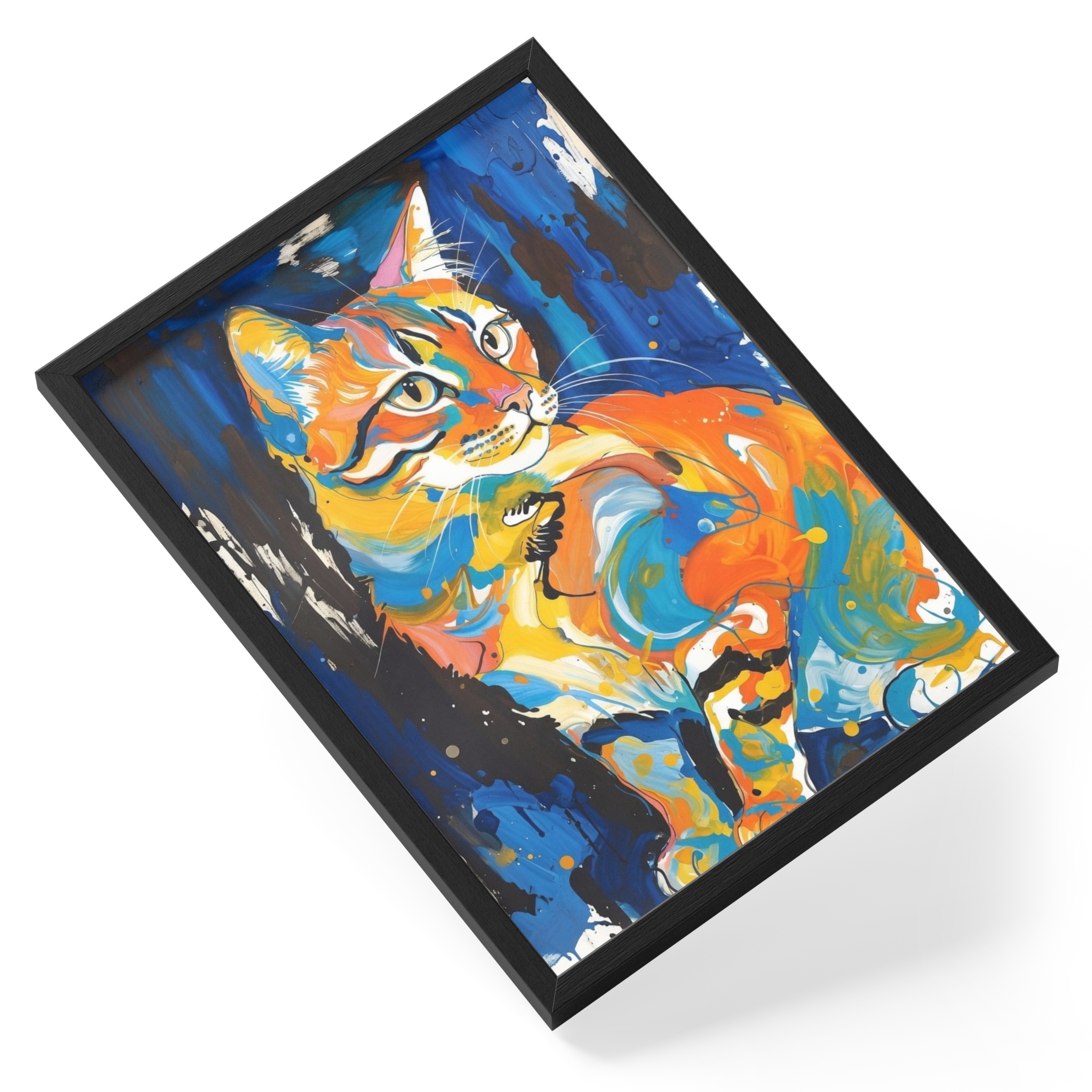 Abstract Cat Painting Expressionist Colourful Feline Bold House — angled view