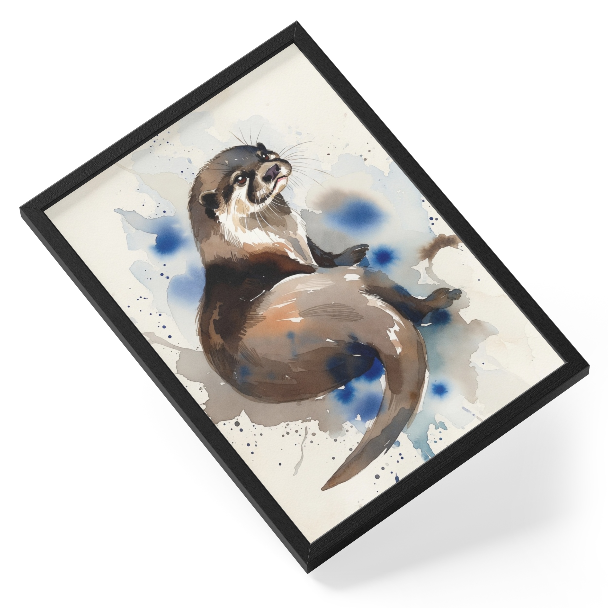 Abstract Otter Painting Watercolour Wildlife Soft Blue Curious Airy — angled view