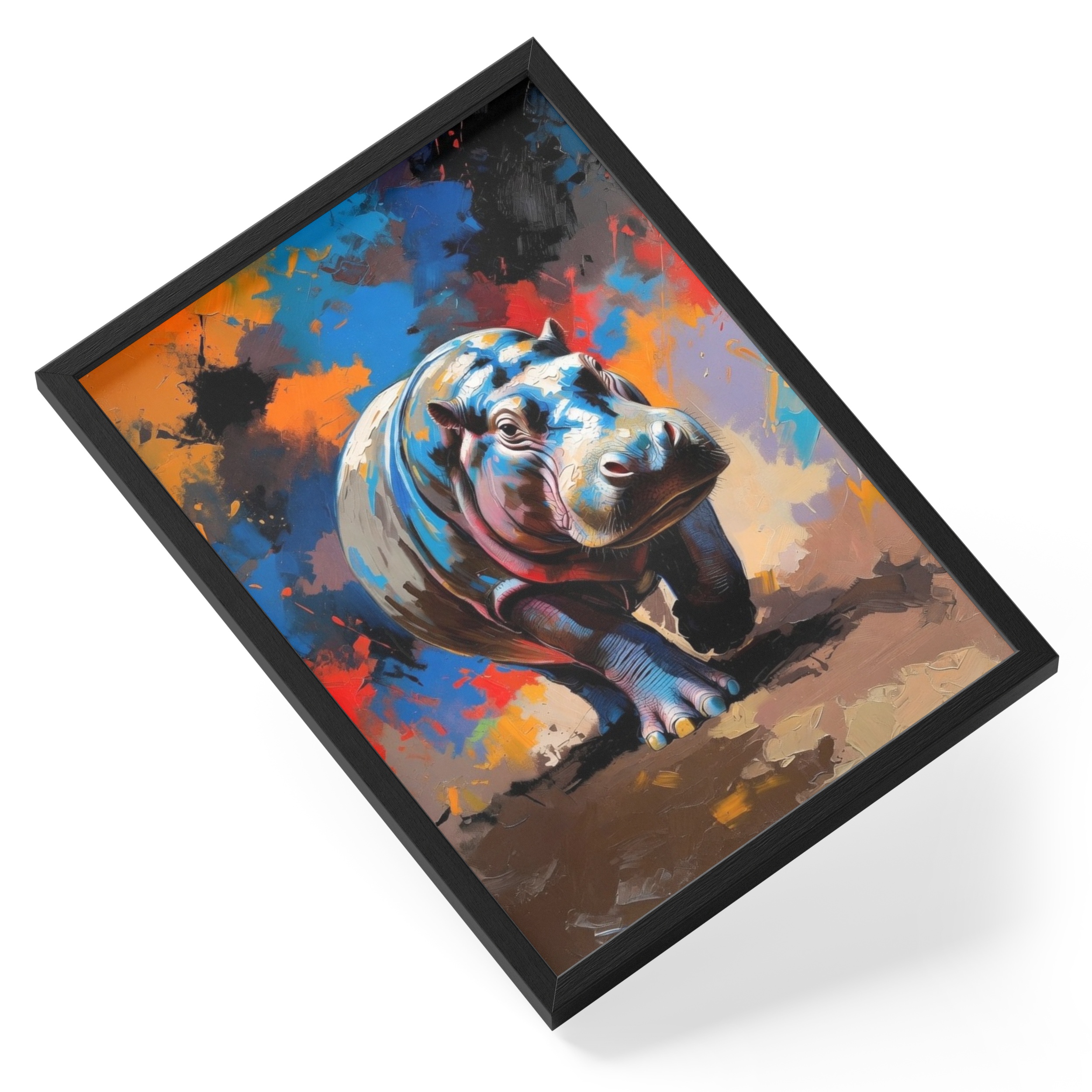 Abstract Pygmy Hippo Painting Expressionist Wildlife Safari Bold — angled view