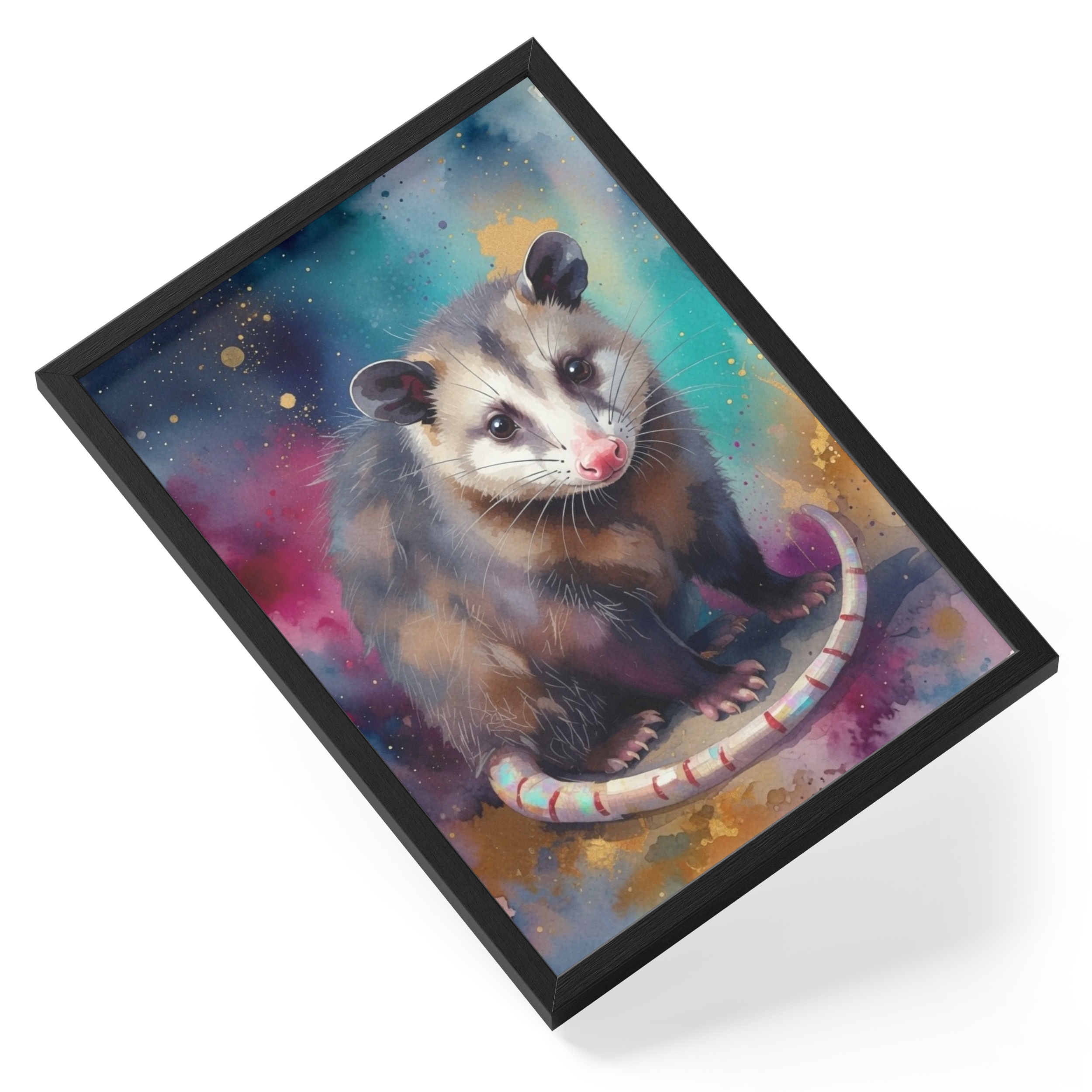 Abstract Opossum Painting Watercolour Wildlife Cosmic Soft Wide Eyed — angled view