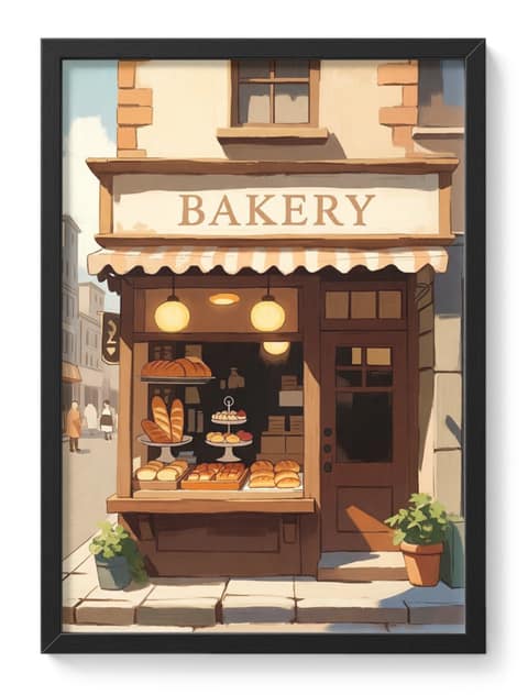 Cute Bakery Painting Warm Street Cafe Cosy Soft Sunny Storefront