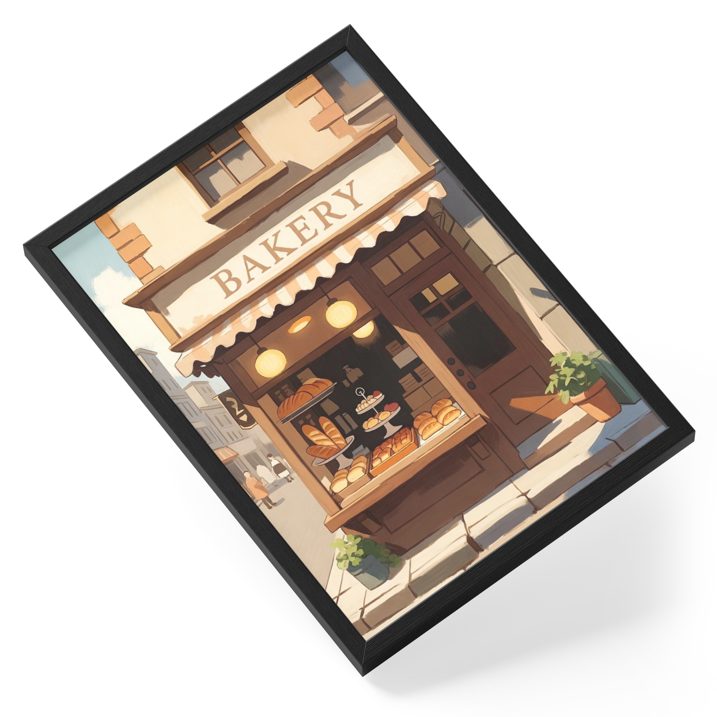Cute Bakery Painting Warm Street Cafe Cosy Soft Sunny Storefront — angled view