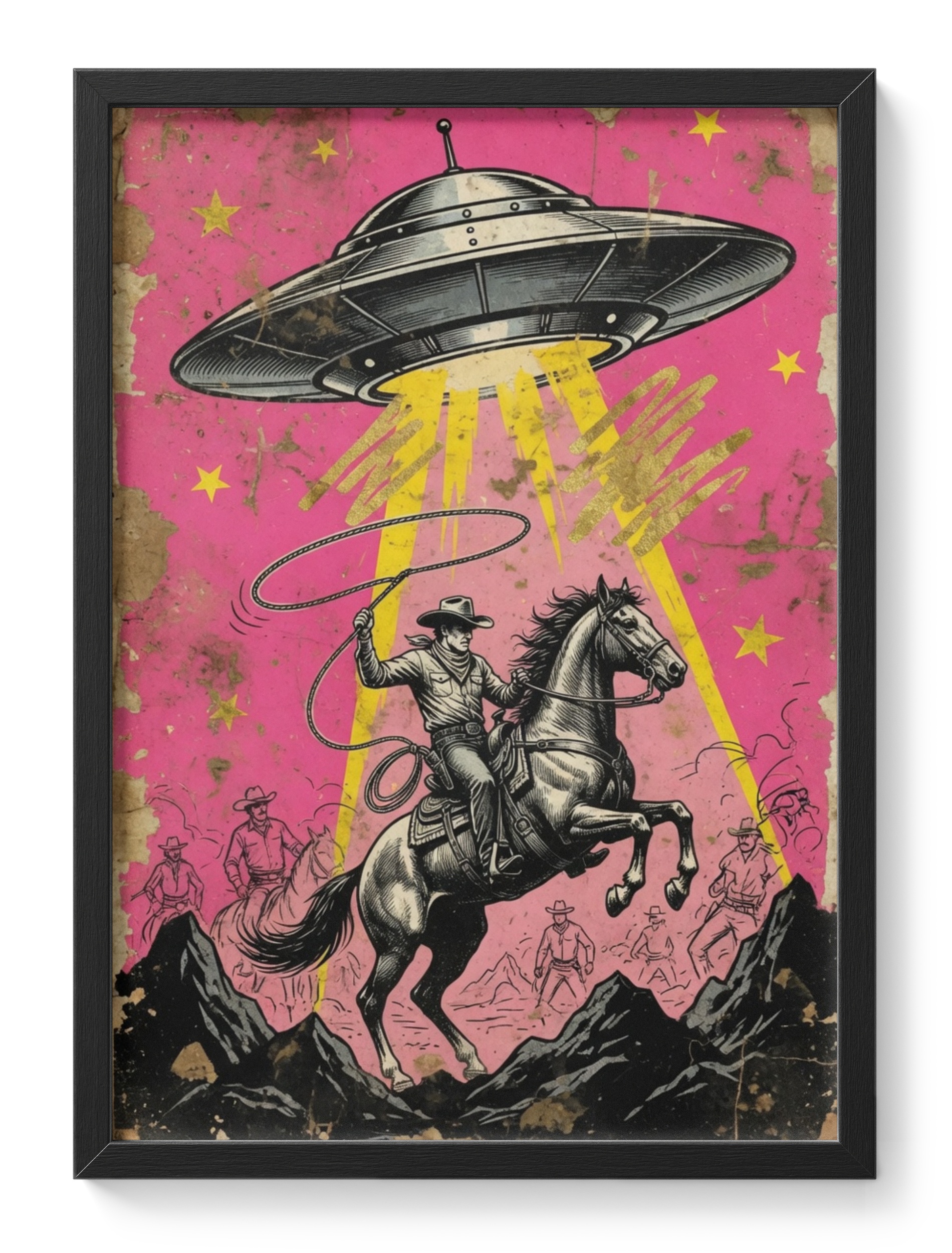 Cowboy Ufo Pop Art Western Retro Sci Fi Bold Rearing Horse Pink — main view