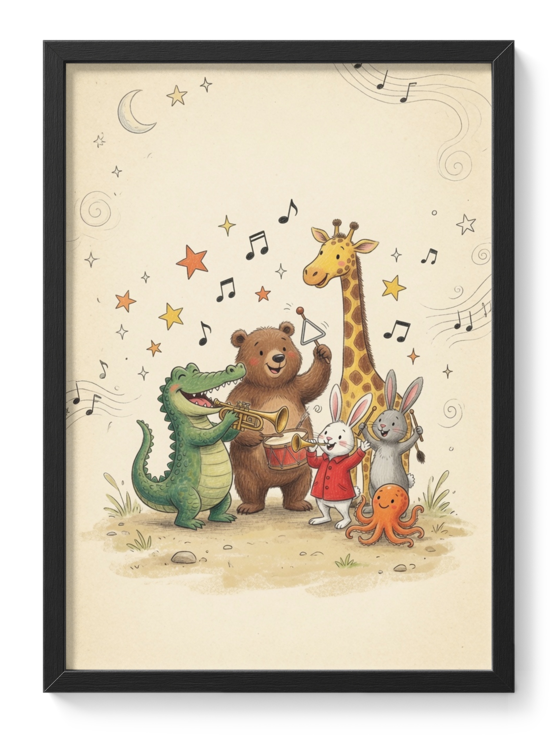 Whimsical Animal Band Nursery Music Friends Soft Cute Crocodile Bear — main view