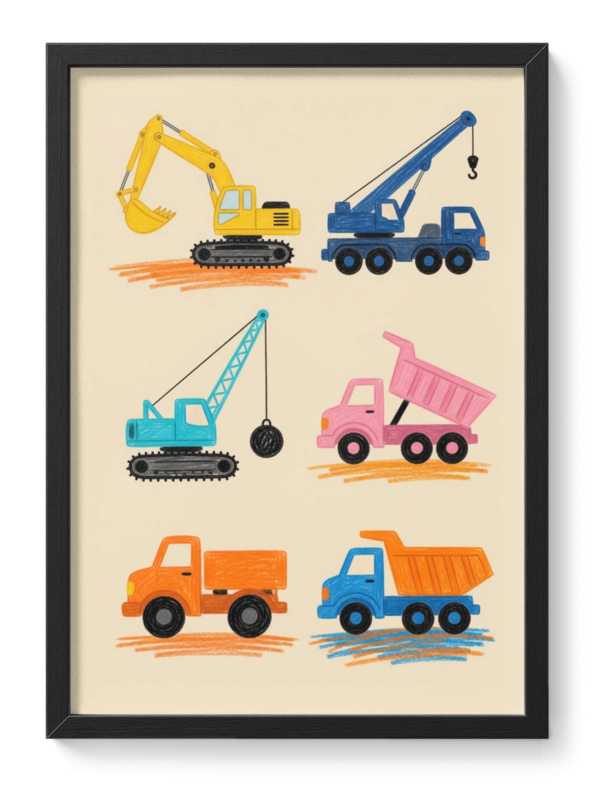Construction Vehicles Kids Digger Crane Nursery Transport Illustration — main view