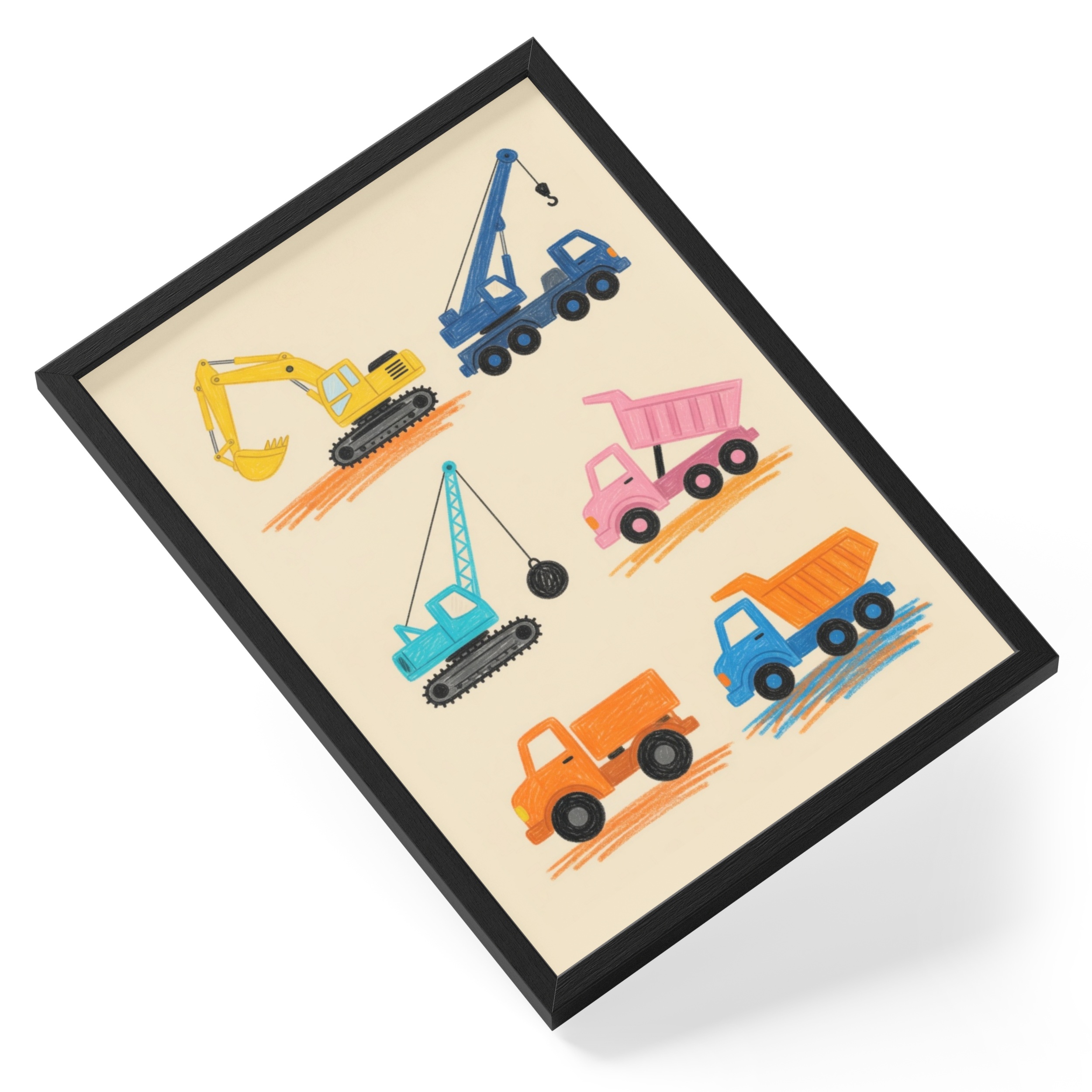 Construction Vehicles Kids Digger Crane Nursery Transport Illustration — angled view