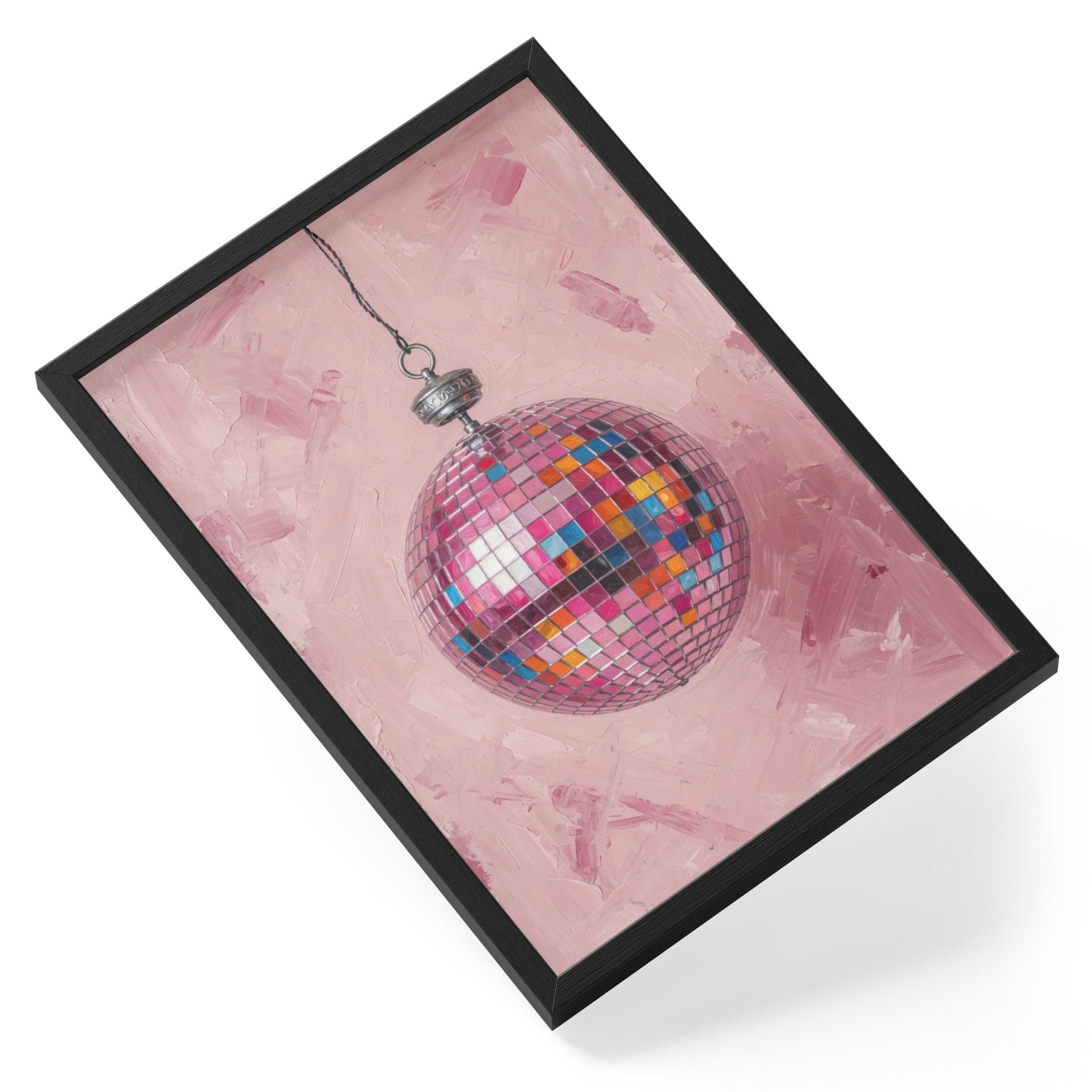 Pink Disco Ball Funky Mirror Party Night Vibe Thick Paint Candy — angled view