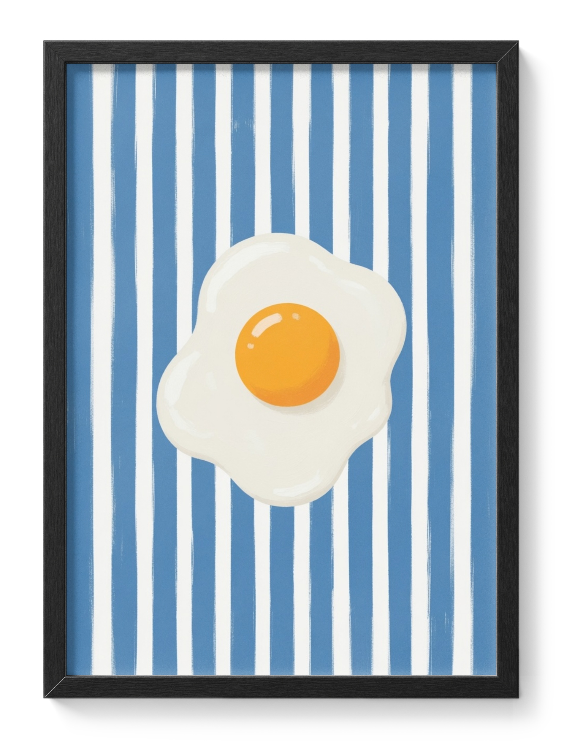 Fried Egg Blue Stripes Bright Foodie Dining Breakfast White Bold Yolk — main view
