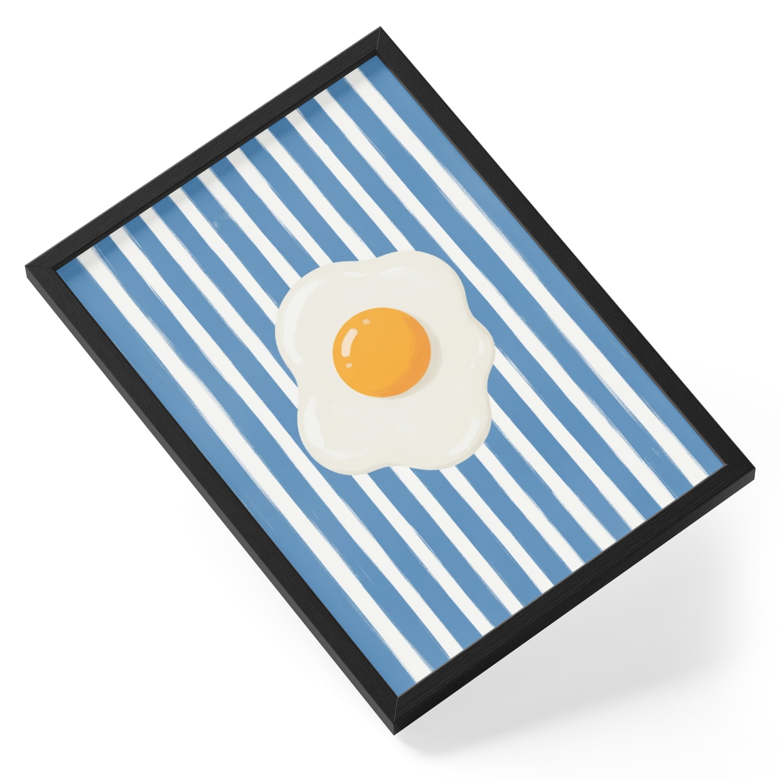 Fried Egg Blue Stripes Bright Foodie Dining Breakfast White Bold Yolk — angled view