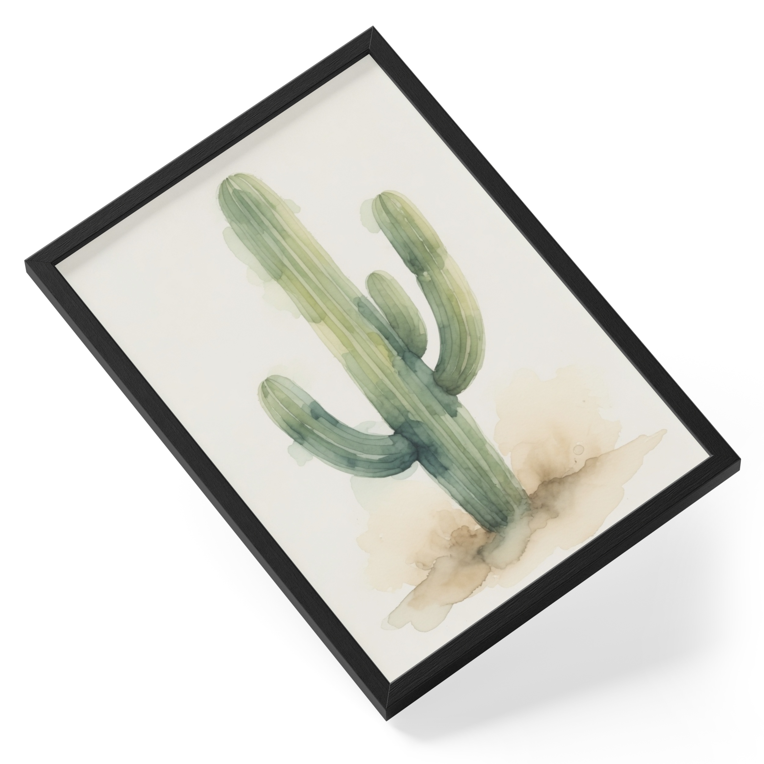 Soft Watercolour Saguaro Cactus Desert Botanical Minimal Calm Greens — angled view