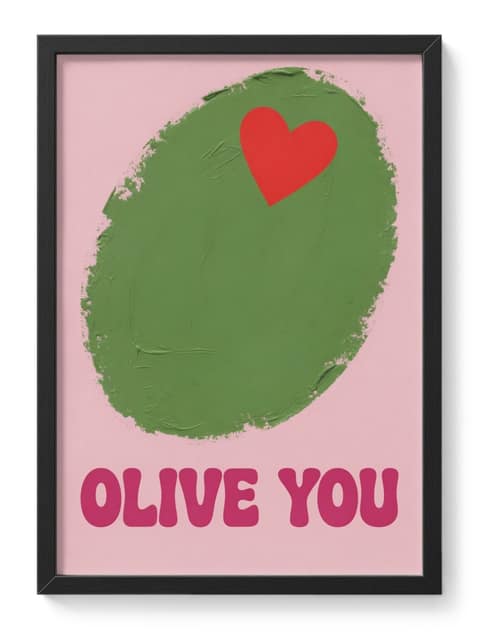 Olive You Funny Food Pun Love Heart Thick Green Pink Anniversaries