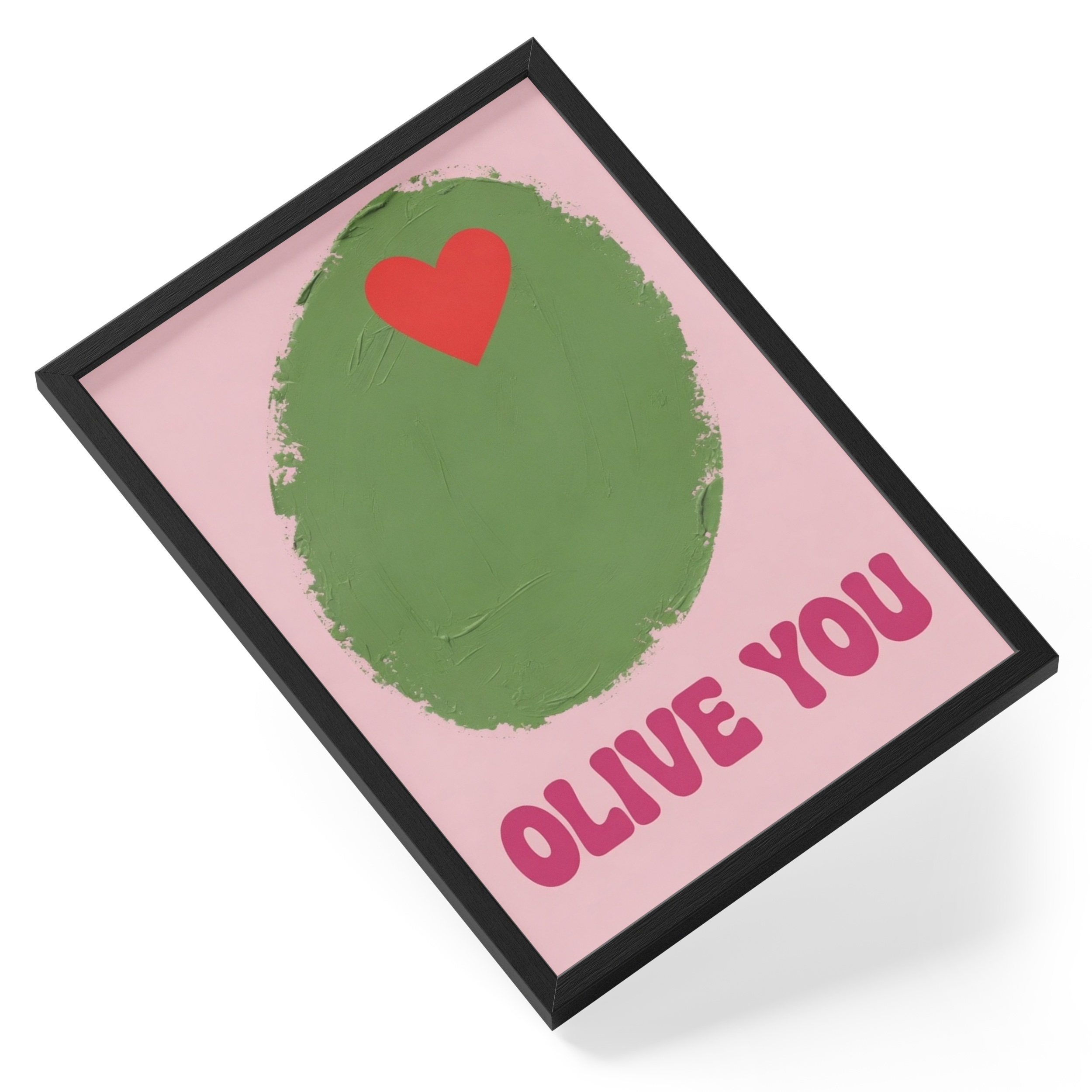 Olive You Funny Food Pun Love Heart Thick Green Pink Anniversaries — angled view