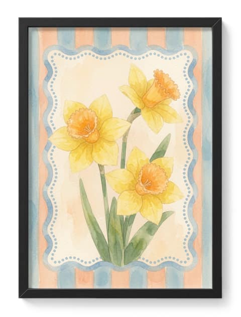 Daffodil Spring Easter Stripes Soft Floral Pastel Watercolour Three