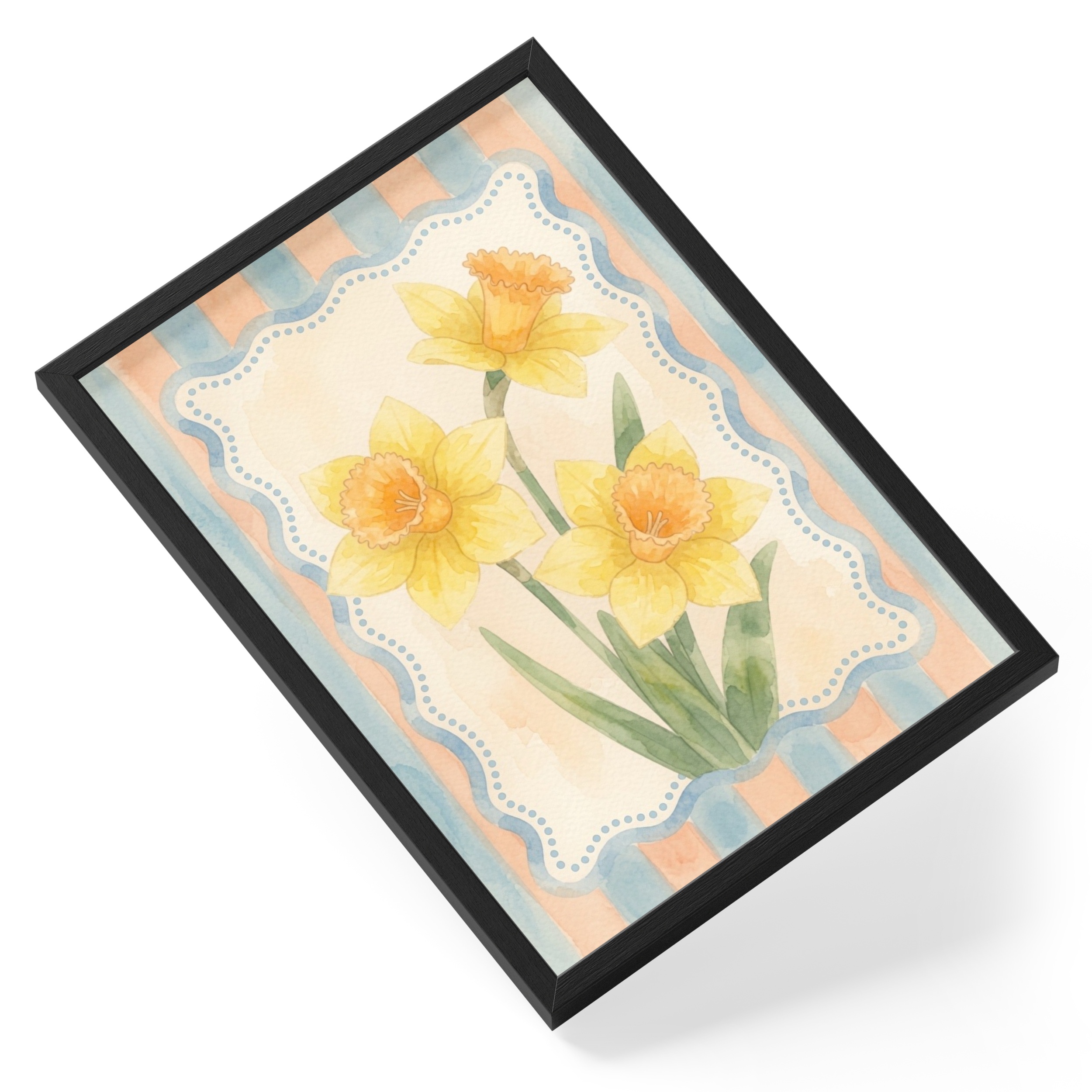 Daffodil Spring Easter Stripes Soft Floral Pastel Watercolour Three — angled view