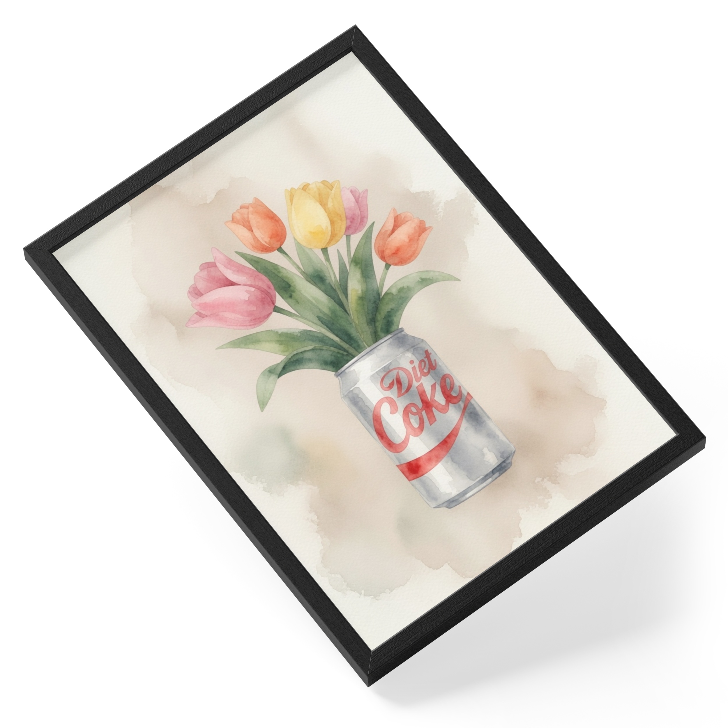 Diet Cola Flower Can Tulip Bouquet Pop Kitchen Fun Silver Vase Tulips — angled view