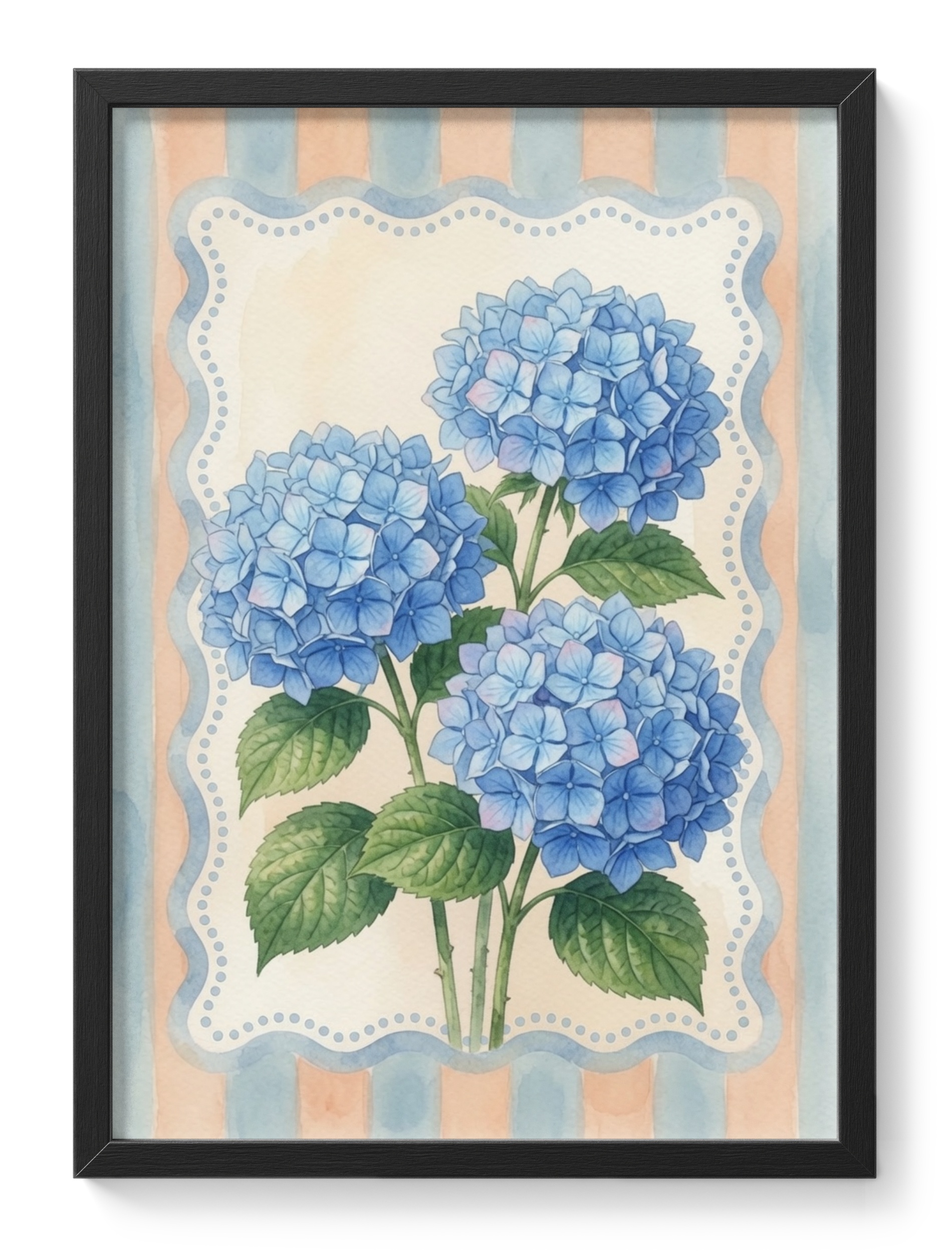 Hydrangea Spring Easter Stripes Soft Blue Floral Watercolour Three — main view