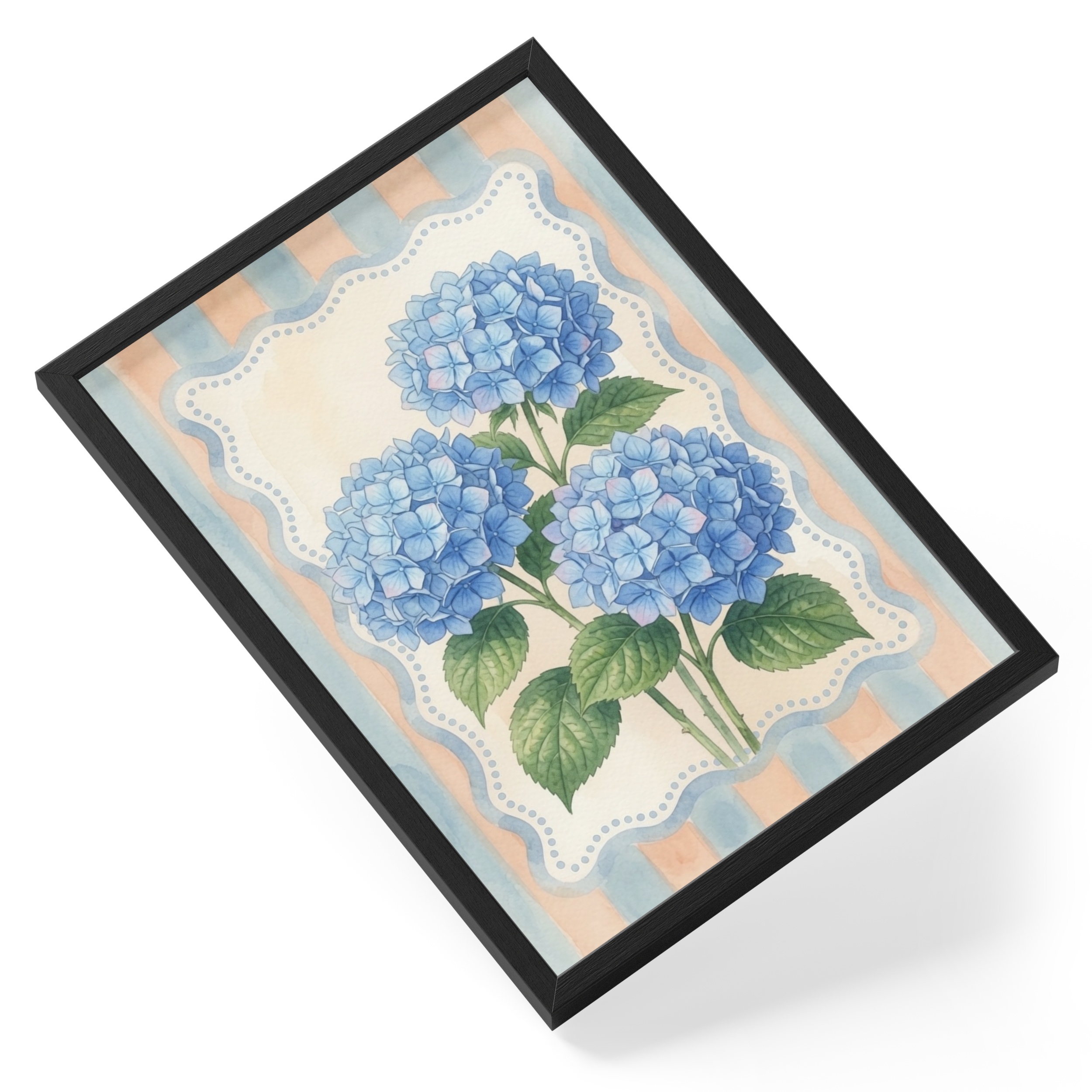 Hydrangea Spring Easter Stripes Soft Blue Floral Watercolour Three — angled view