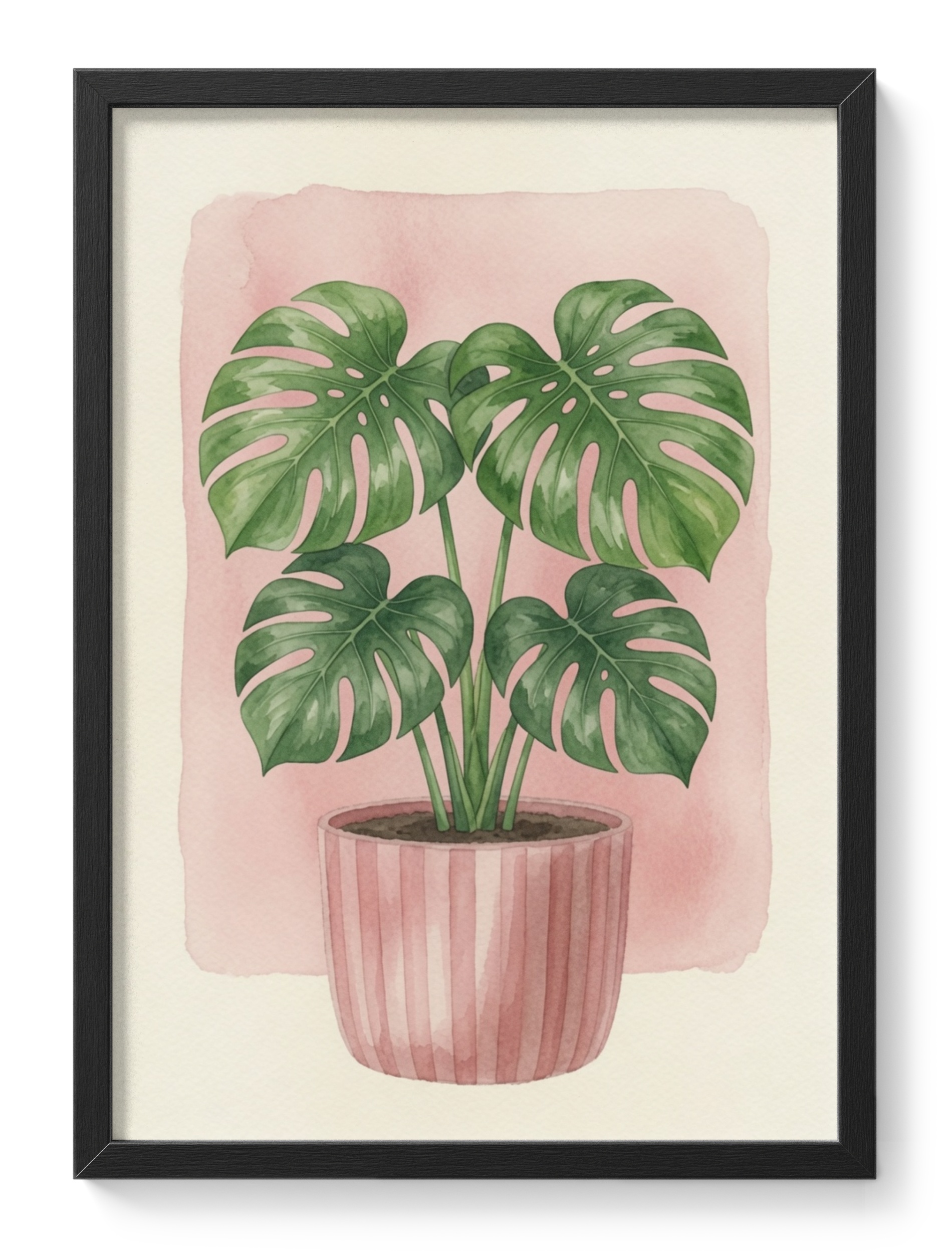 Monstera Plant Pink Pot Botanical Watercolour Kitchen Soft Lush — main view