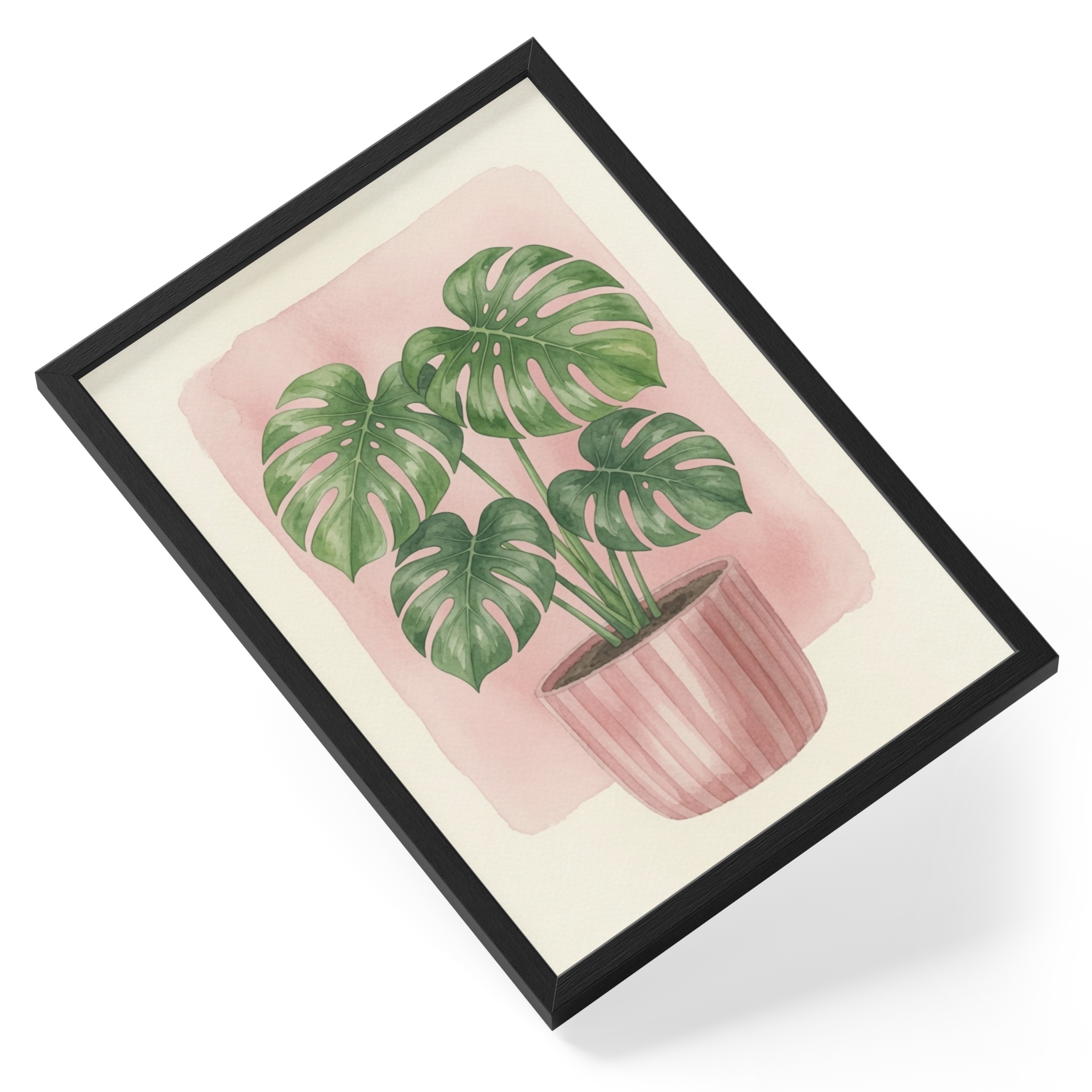 Monstera Plant Pink Pot Botanical Watercolour Kitchen Soft Lush — angled view