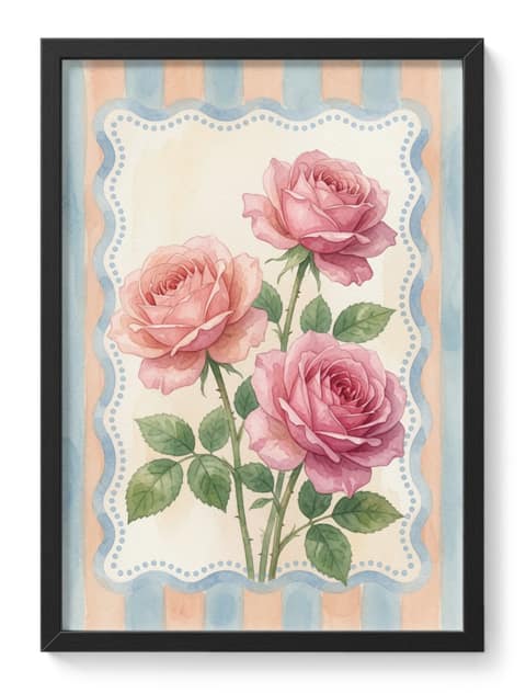 Roses Spring Easter Stripes Soft Pink Floral Watercolour Three Peach