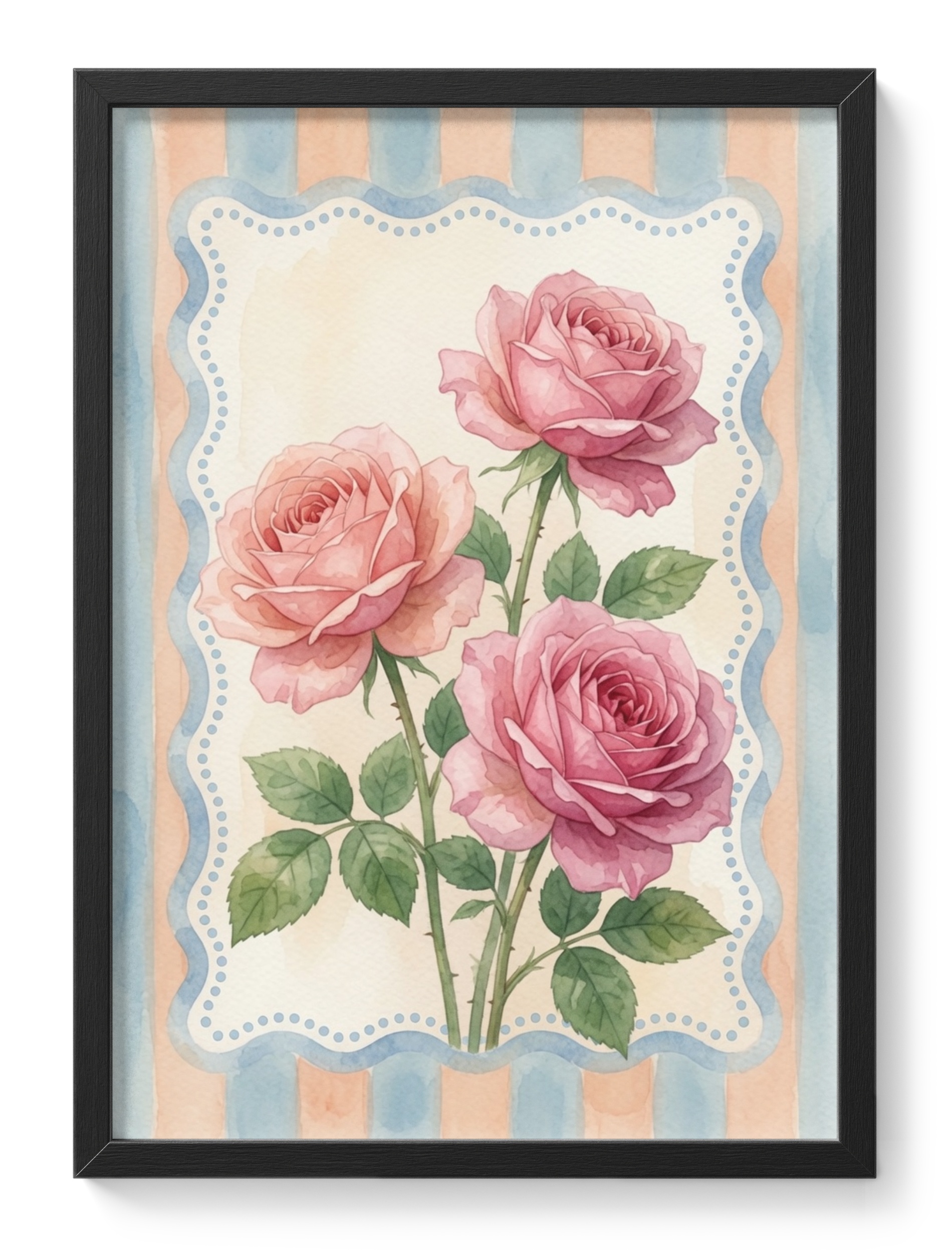 Roses Spring Easter Stripes Soft Pink Floral Watercolour Three Peach — main view