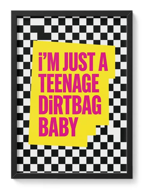 Teenage Dirtbag Baby Checkerboard Emo Music Quote Pink Yellow Stacks